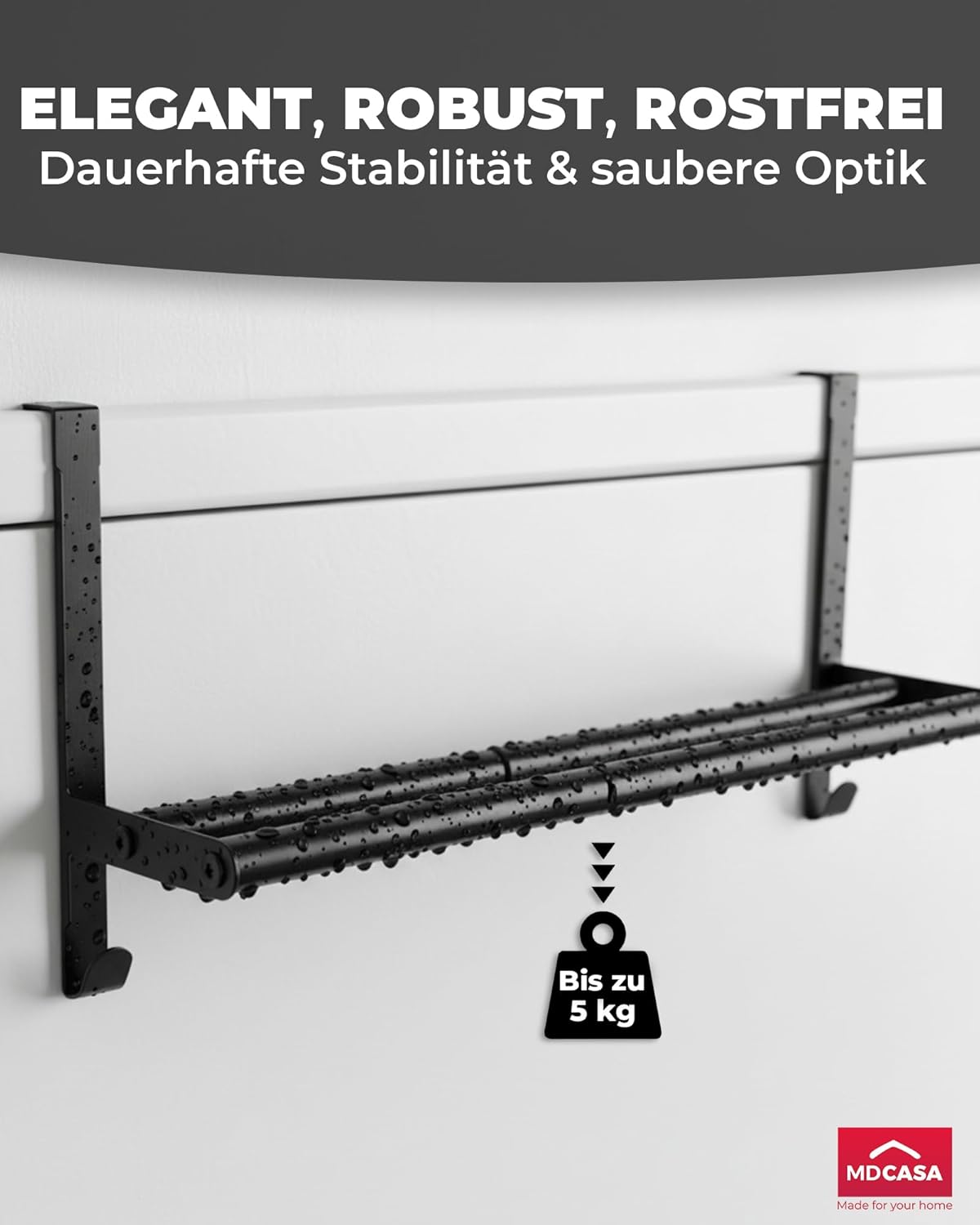 Handtuchstange ohne Bohren & verstellbar, Schwarz