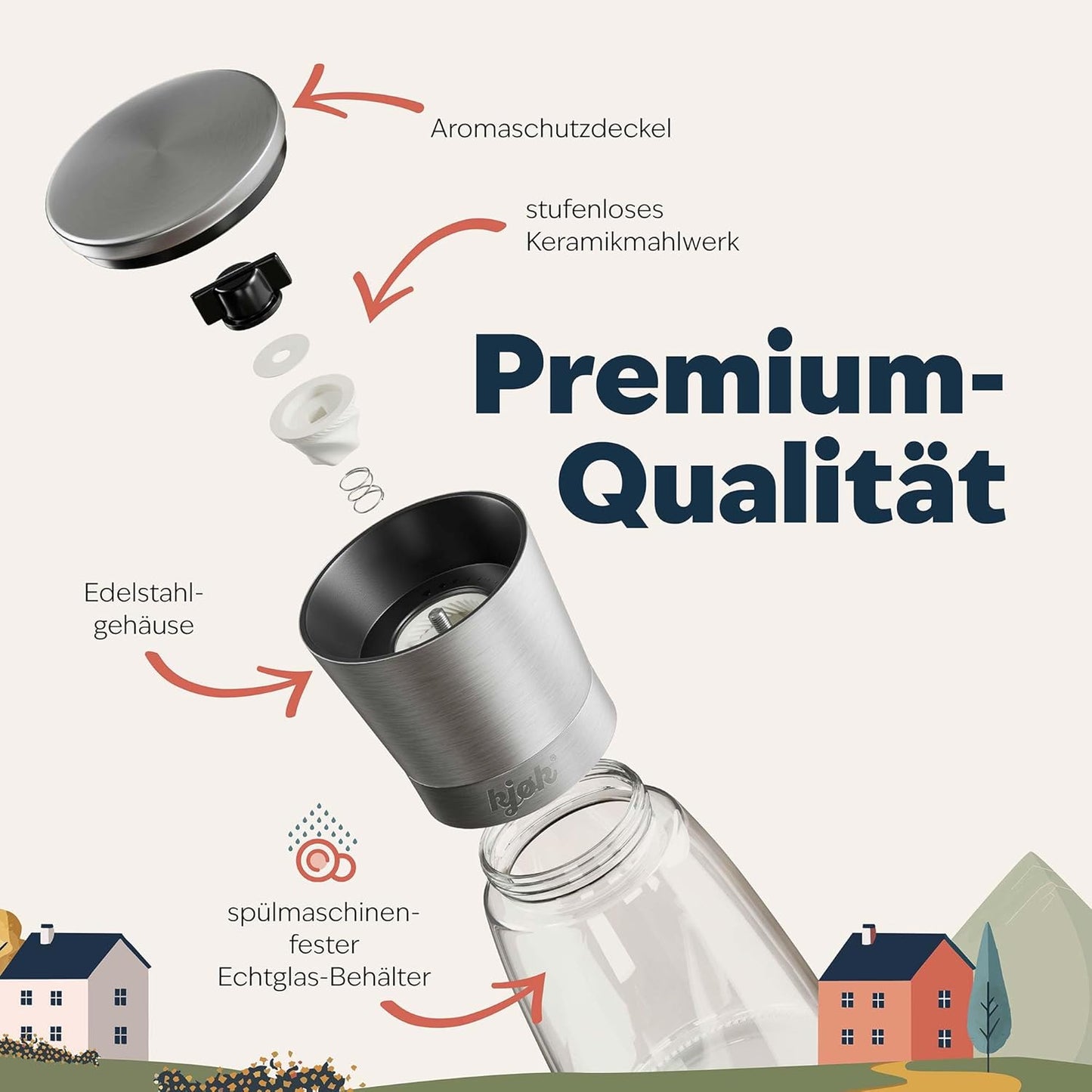 Salz- und Pfeffermühlenset mit verstellbarem Keramikmahlwerk, Kjøk Salz & Pfeffermühle Edelstahl / Glas