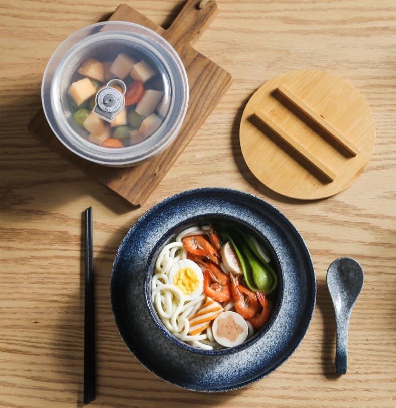 Keramik Ramen-Schüssel-Set mit Löffel & Stäbchen, Smaragdgrün