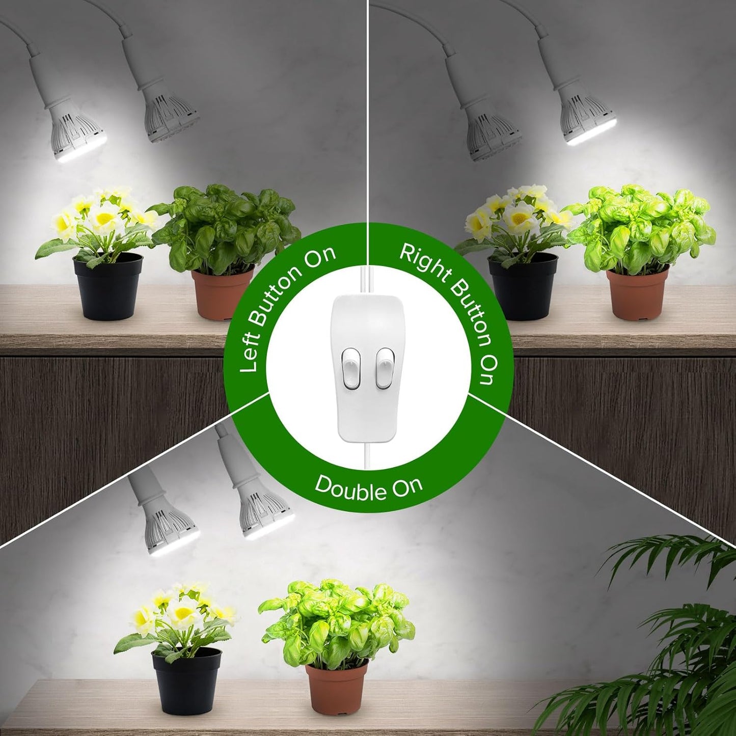Doppelkopf LED Pflanzenlampe mit Schwanenhals, Weiss 2-Kopf Clip-on