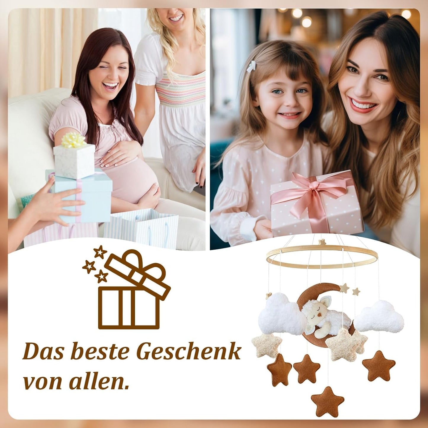 Mobil-Windspiel Schlafen auf dem Mond, Beige