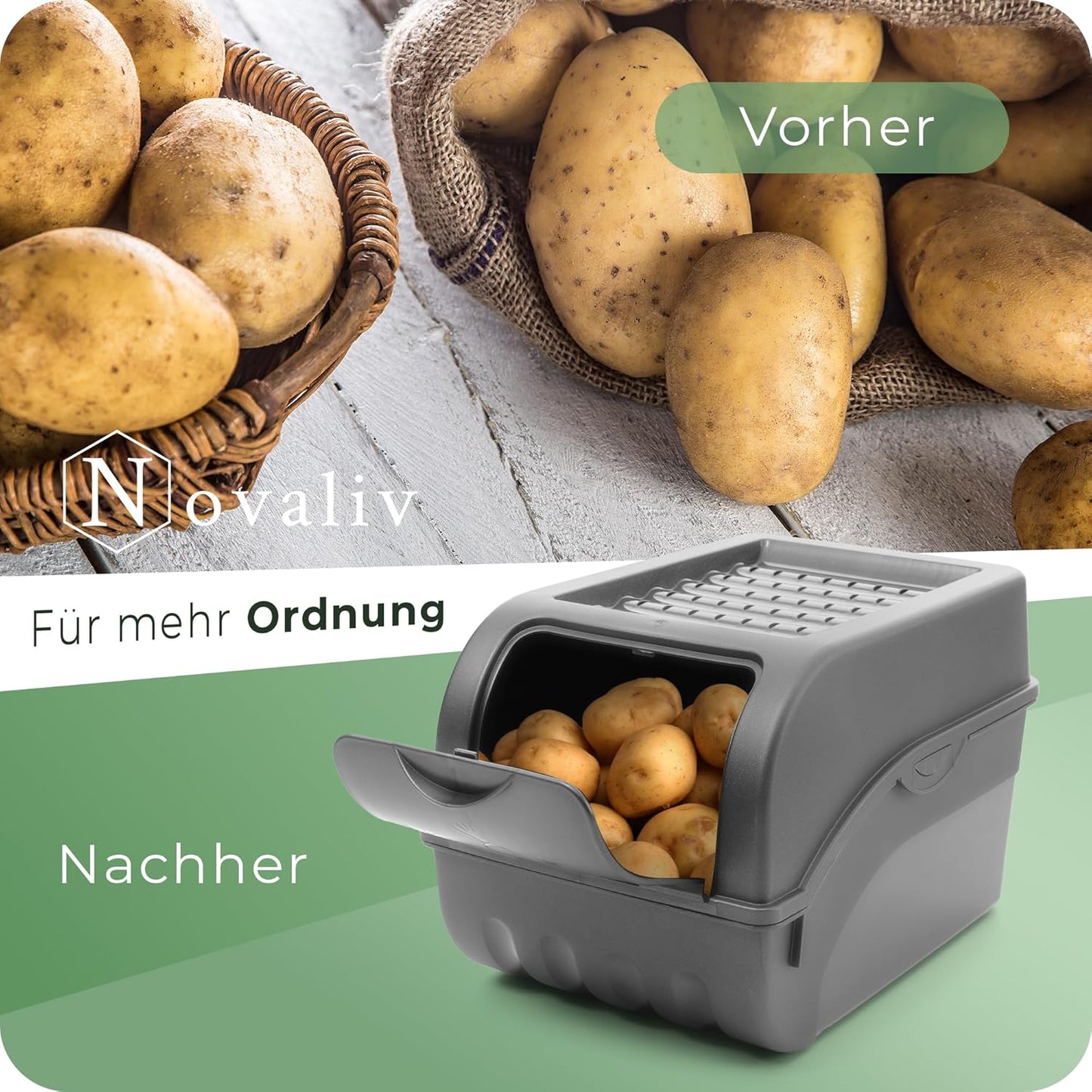 3er-Set Aufbewahrungsboxen für Kartoffel, Zwiebel und Knoblauch, Gemüsebox-Set Anthrazit