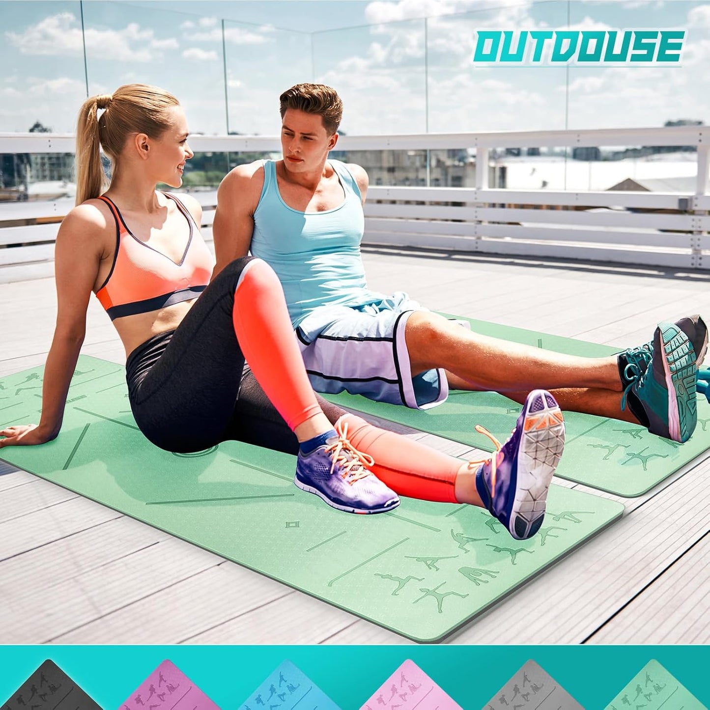 TPE Yoga- und Fitnessmatte mit Ausrichtungslinien, tiefgrün und schwarz 183x61x0.6cm