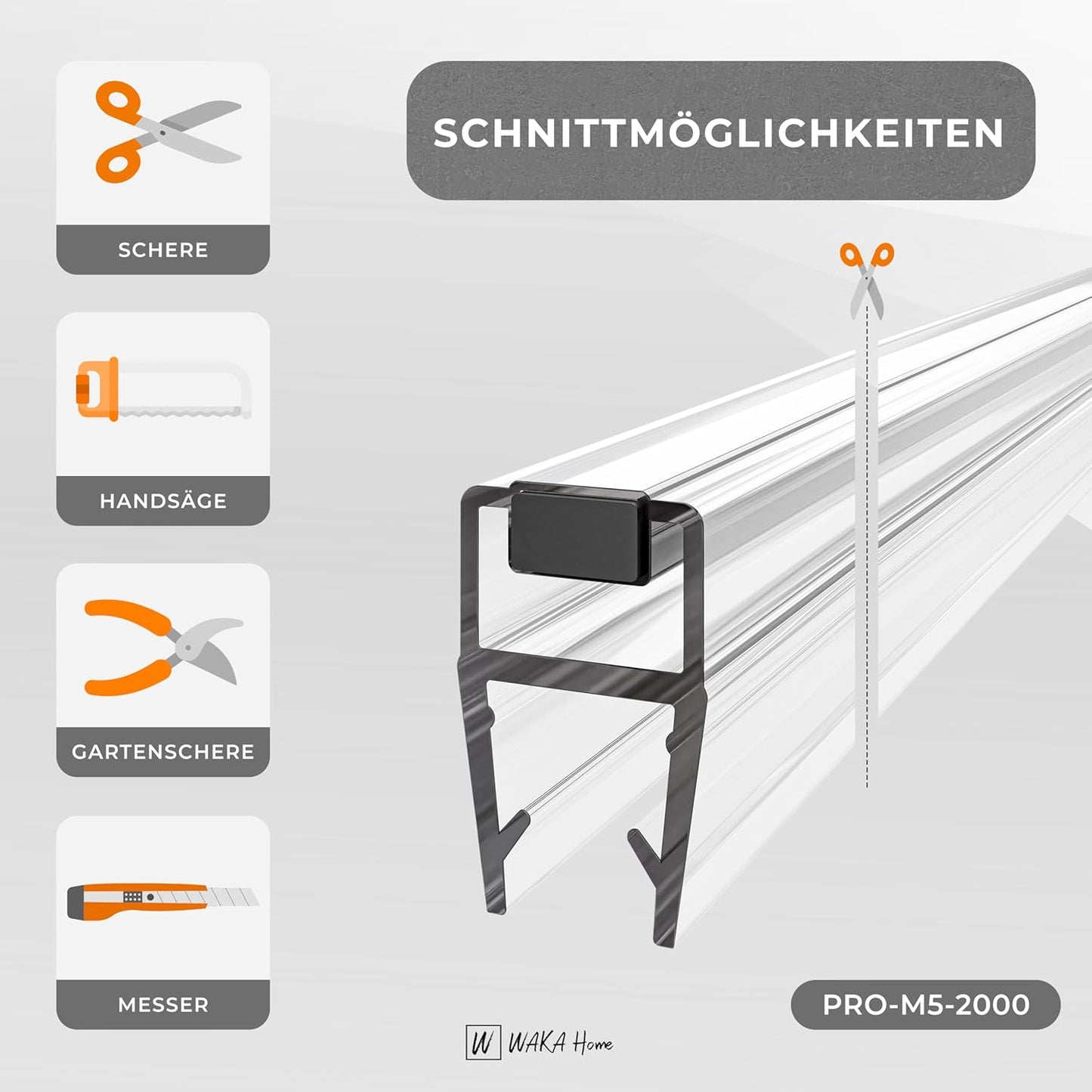 Magnetische Duschdichtung für Glastüren, Transparent 8-10mm Glas | 180°