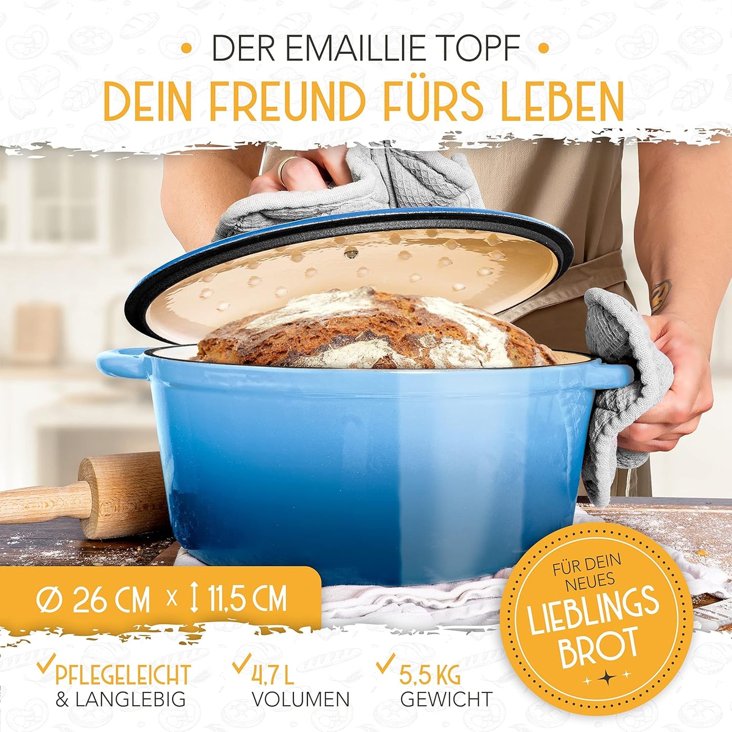 Brottopf mit Gärkorb, Blau Topf