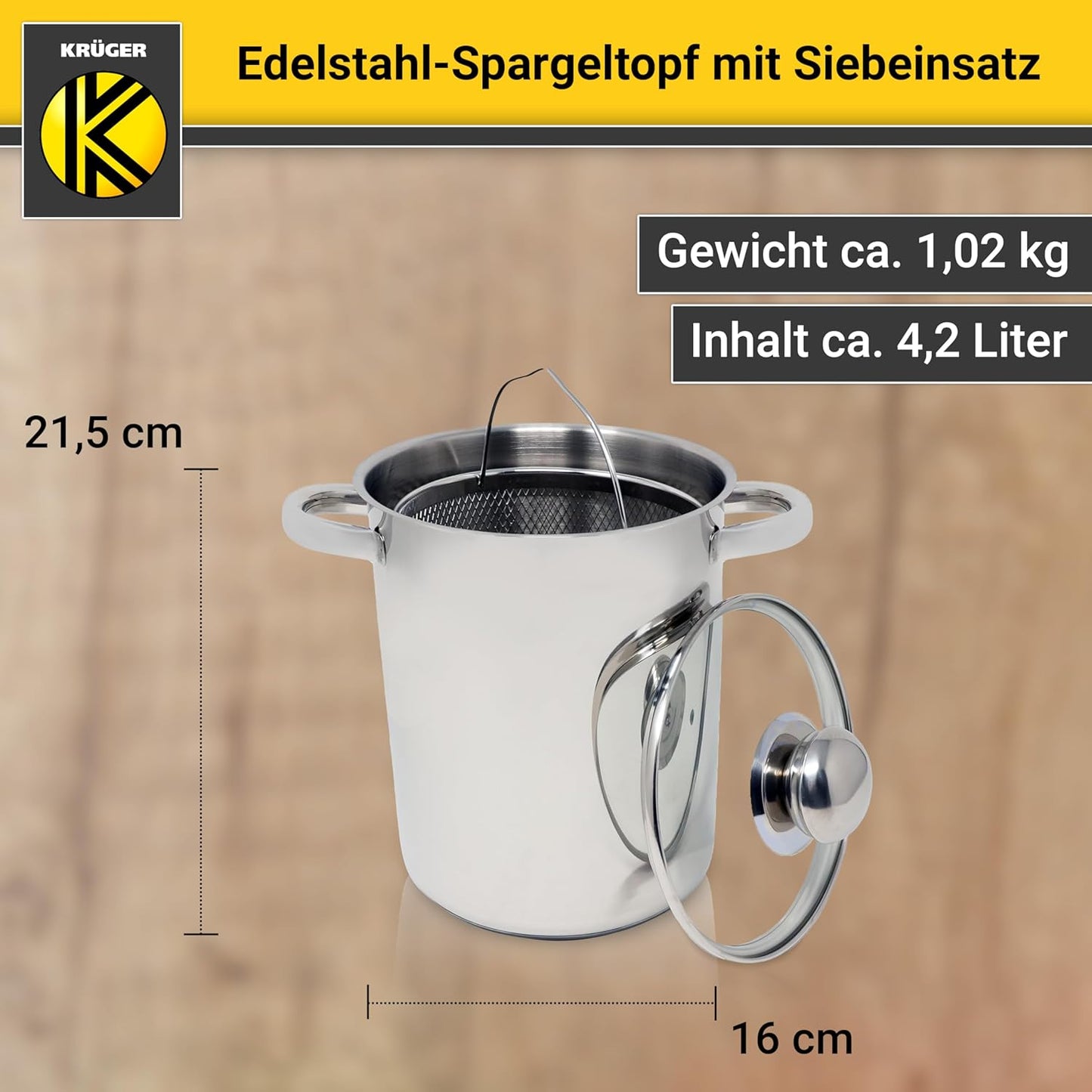 Edelstahl-Spargeltopf mit Siebeinsatz und Glasdeckel