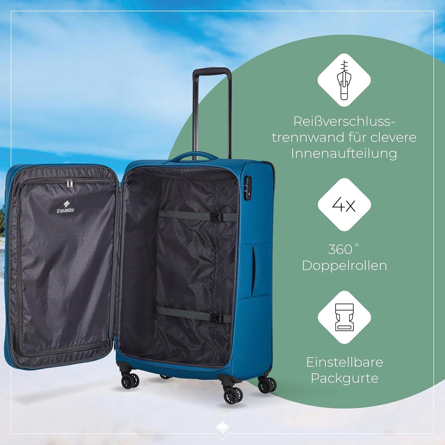 Chios Weichschalenkoffer mit Dehnfalte, 97l, Trolley Grösse L (78 cm) Petrol