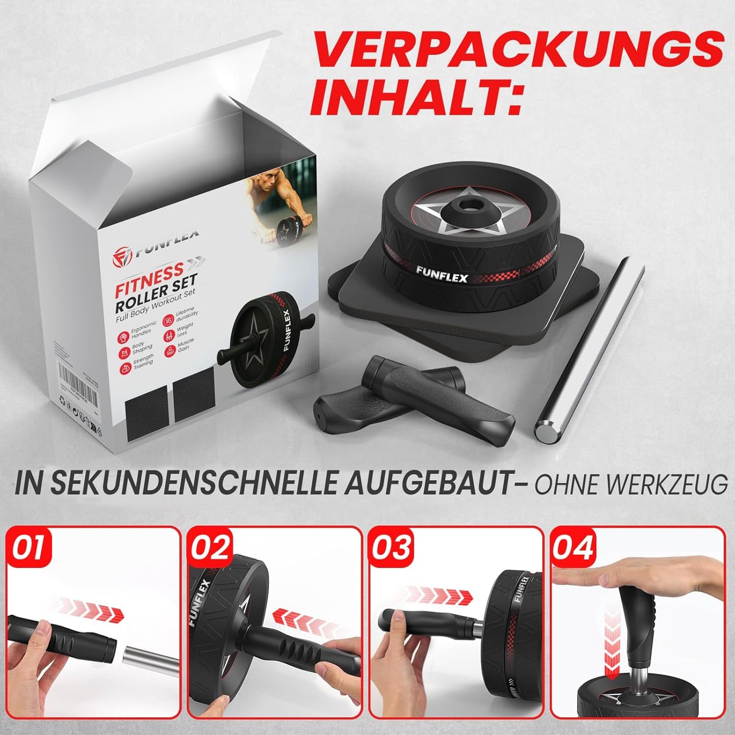 Bauchroller Trainingsset für Zuhause, 1 Schwarz