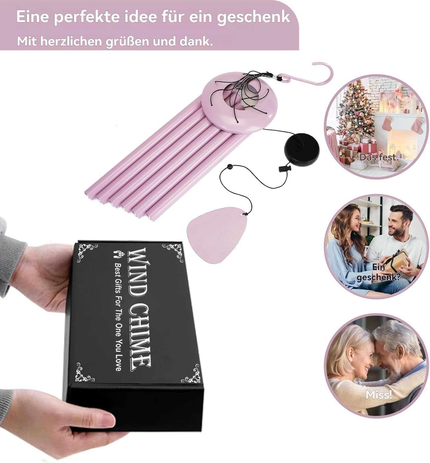 Windspiel mit 6 Röhren, 32" Rosa