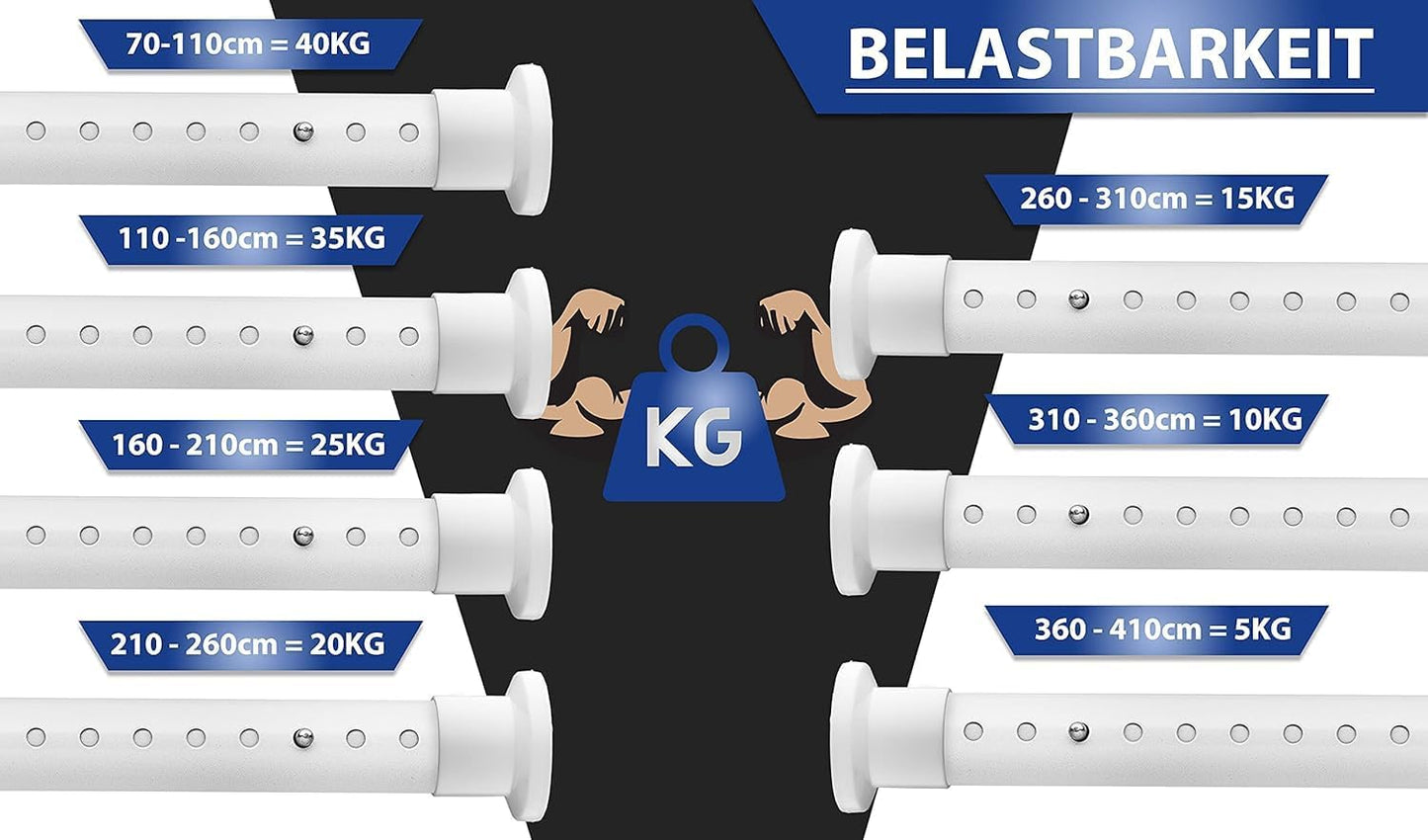Teleskop-Duschstange ohne Bohren, 210-260 cm, 210-260 cm Weiß