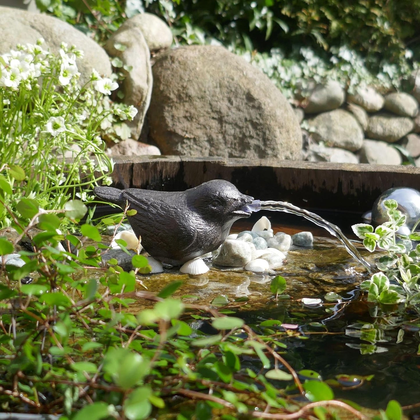 Wasserspeier Spatz mit Pumpe für Miniteich Deko