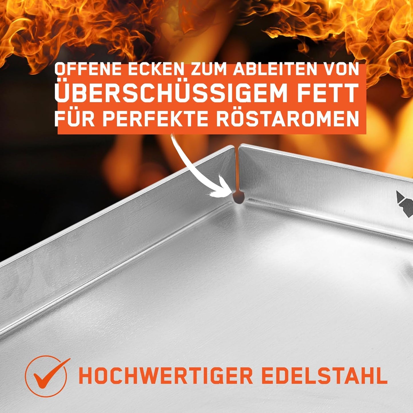 Teppanyaki Grillplatte mit Ablaufloch, FENNEK Plancha 40 x 30 cm mit Vorderkante
