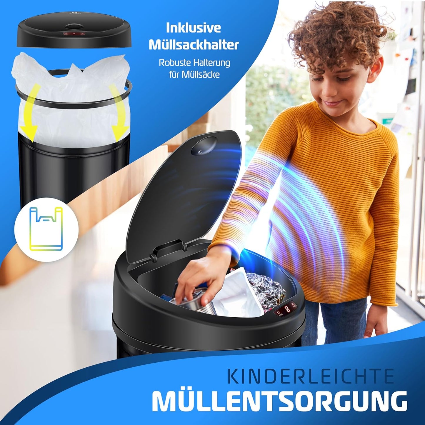 Sensor-Abfalleimer, 56 Liter Schwarz
