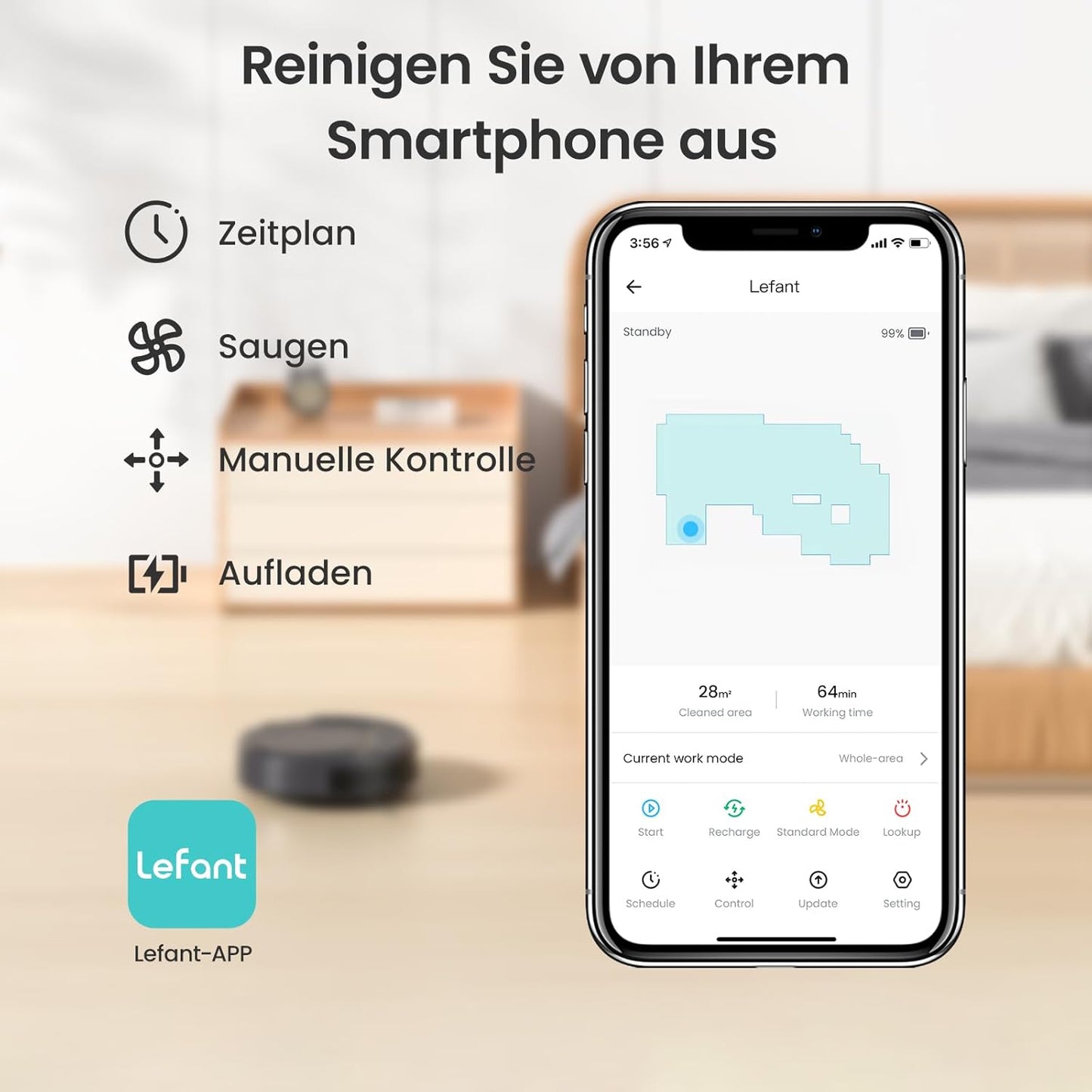 Staubsaugerroboter M210P mit WLAN/Alexa/App Integration, Kohleschwarz