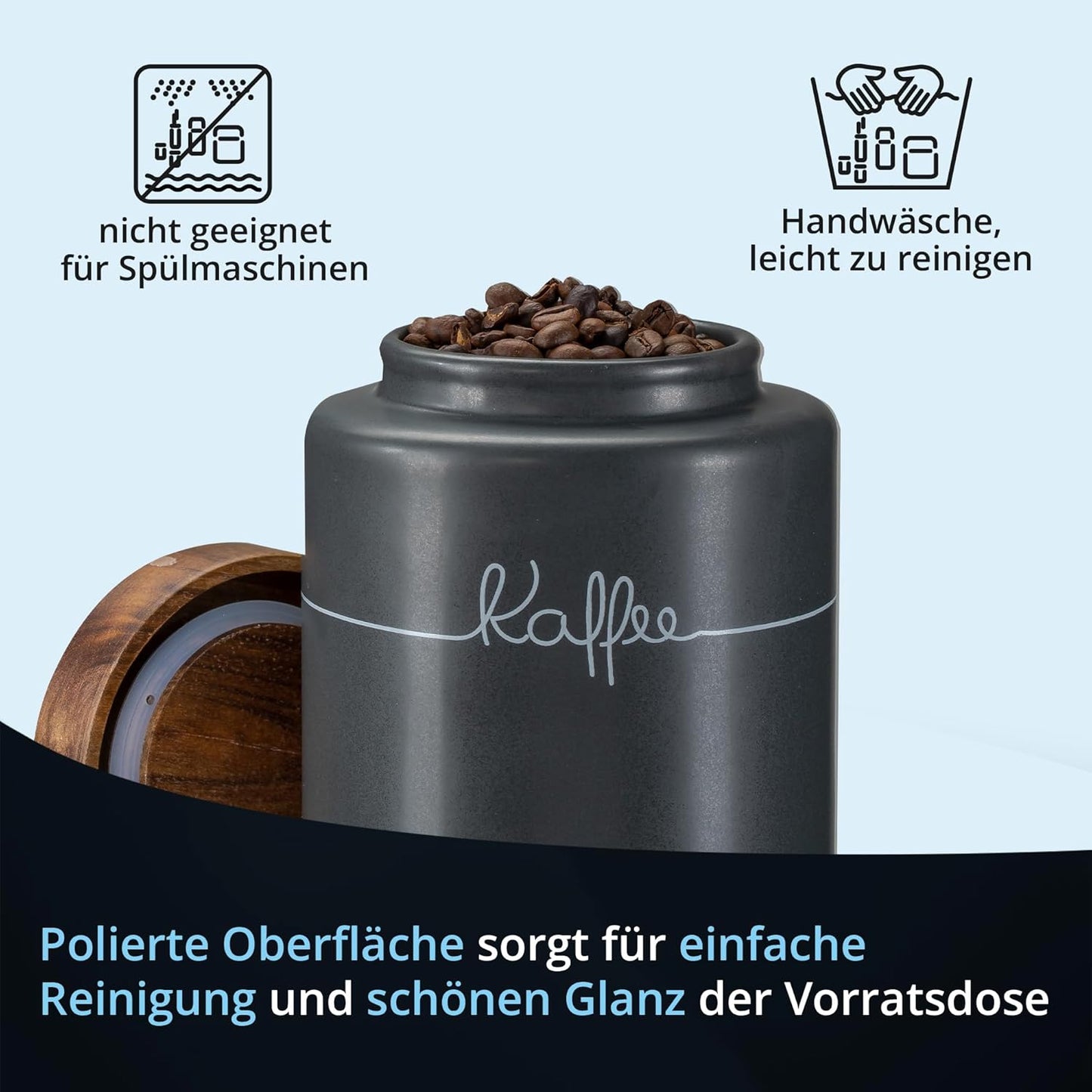 Luftdichte Kaffeedose mit Holzdeckel, Kaffee