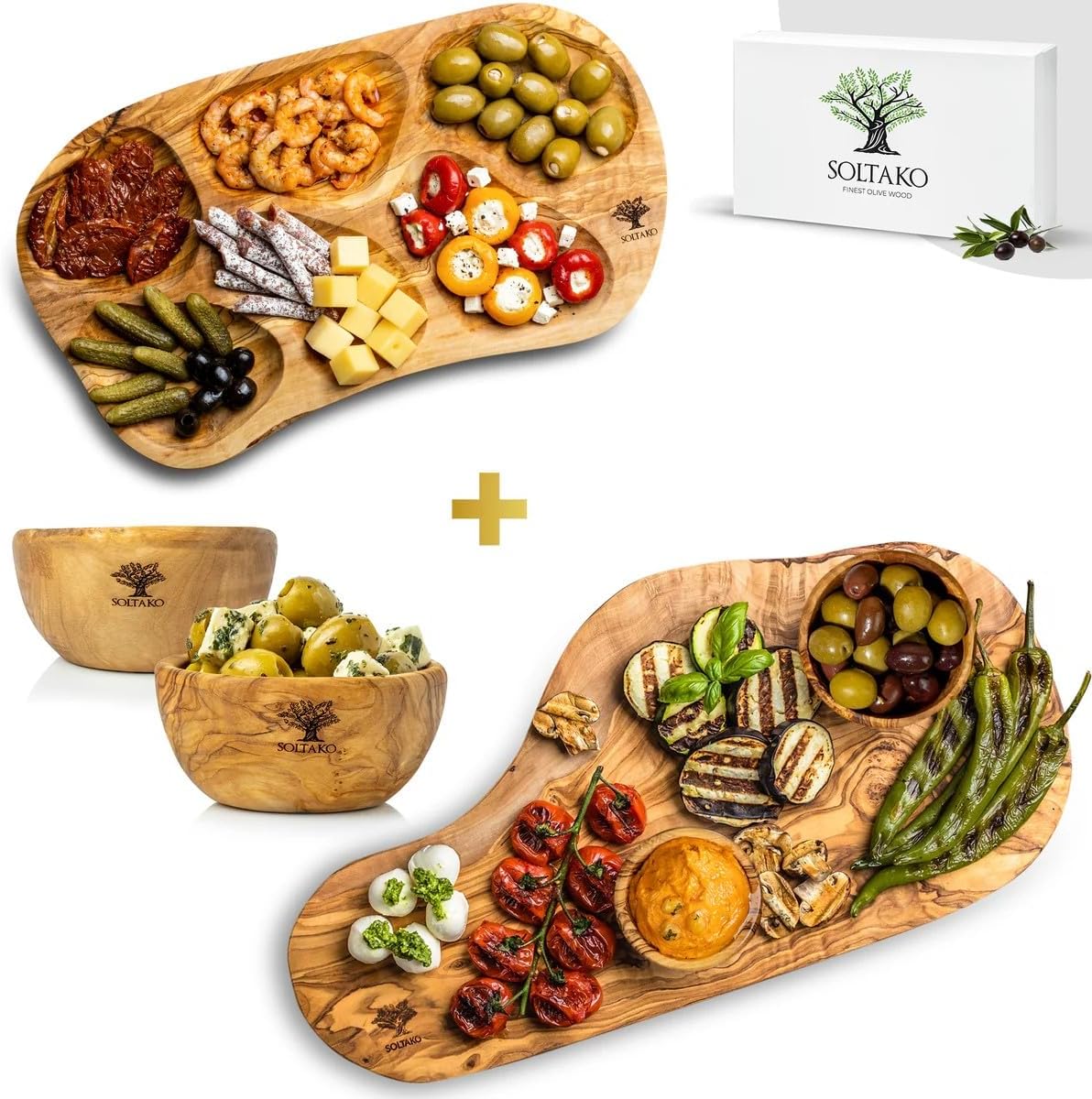 Tapas & Brotzeit Geschenkset aus Olivenholz, 1 Geschenkset Brotzeit 2