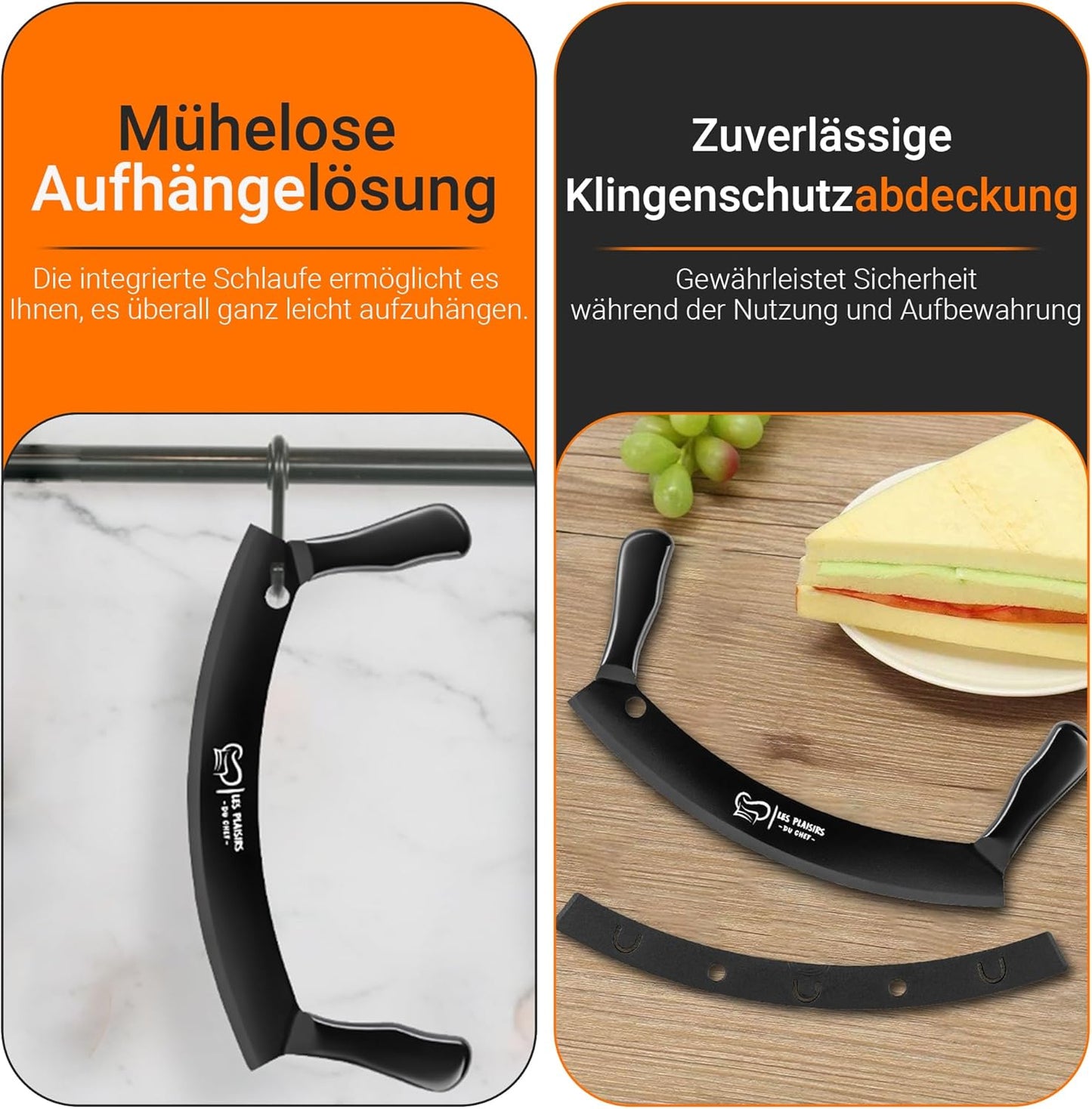 Pizzaschneider mit Doppelgriff & Antihaft-Beschichtung, Schwarz Large