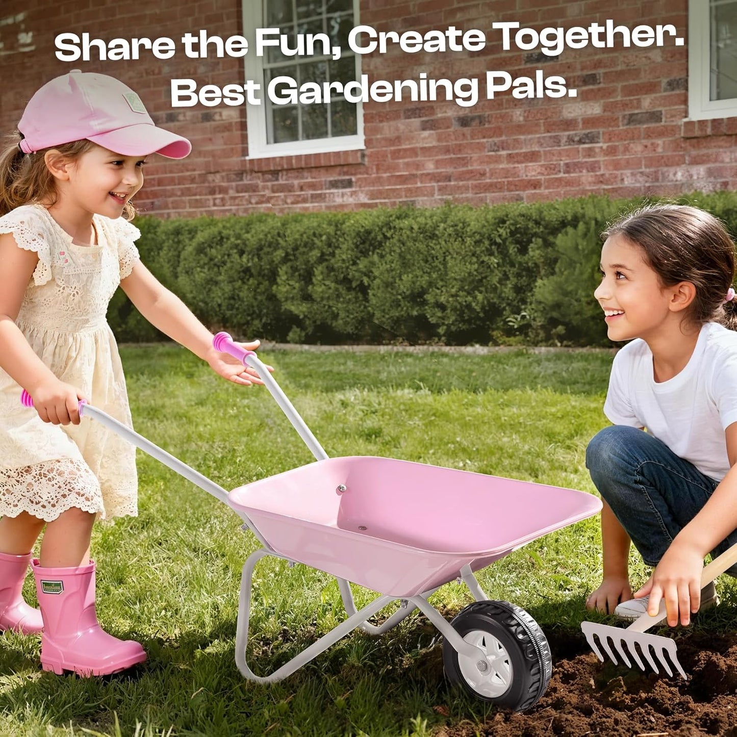 Kinderschubkarre mit Gartengeräte-Set, Rosa