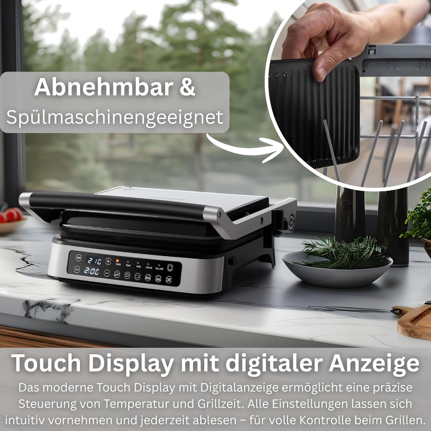 Kontaktgrill mit Touch-Display & abnehmbaren Platten