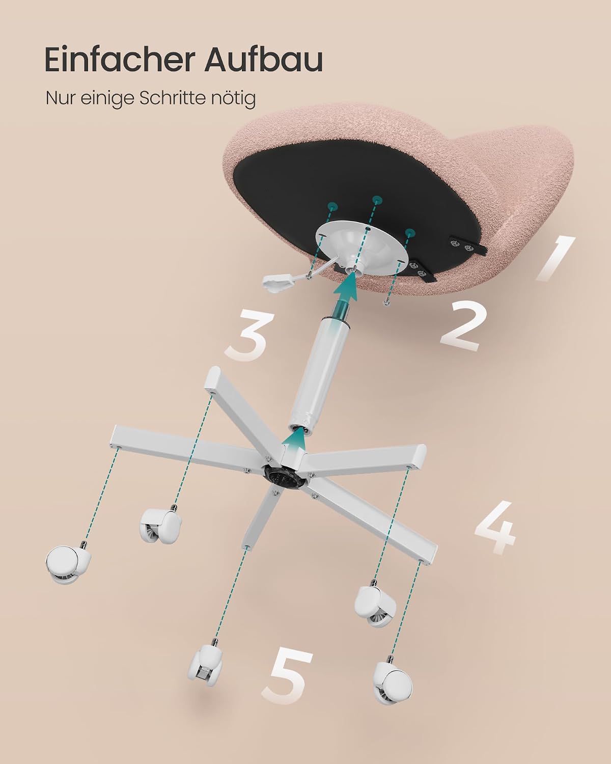 Höhenverstellbarer Drehstuhl, Rosa Sherpa-Stoff
