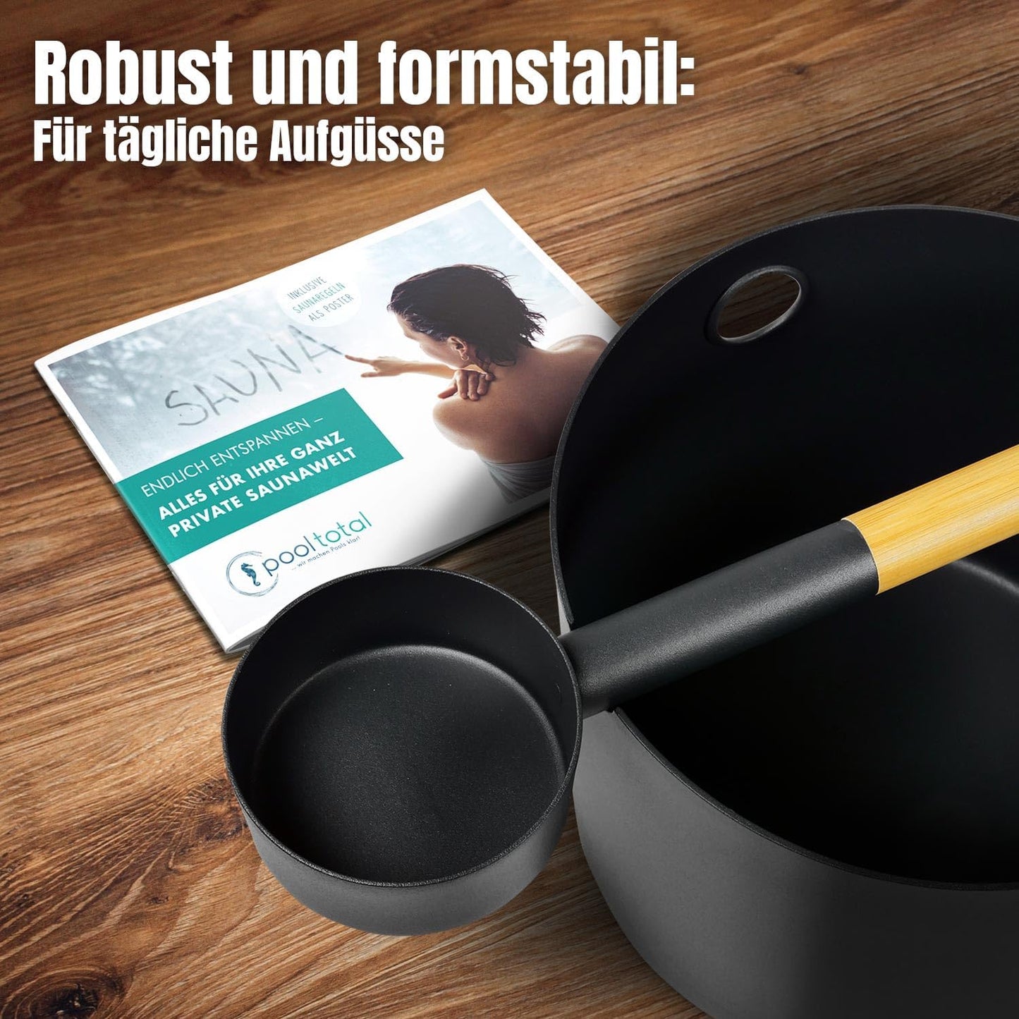 Saunaset mit Kübel und Kelle, Schwarz