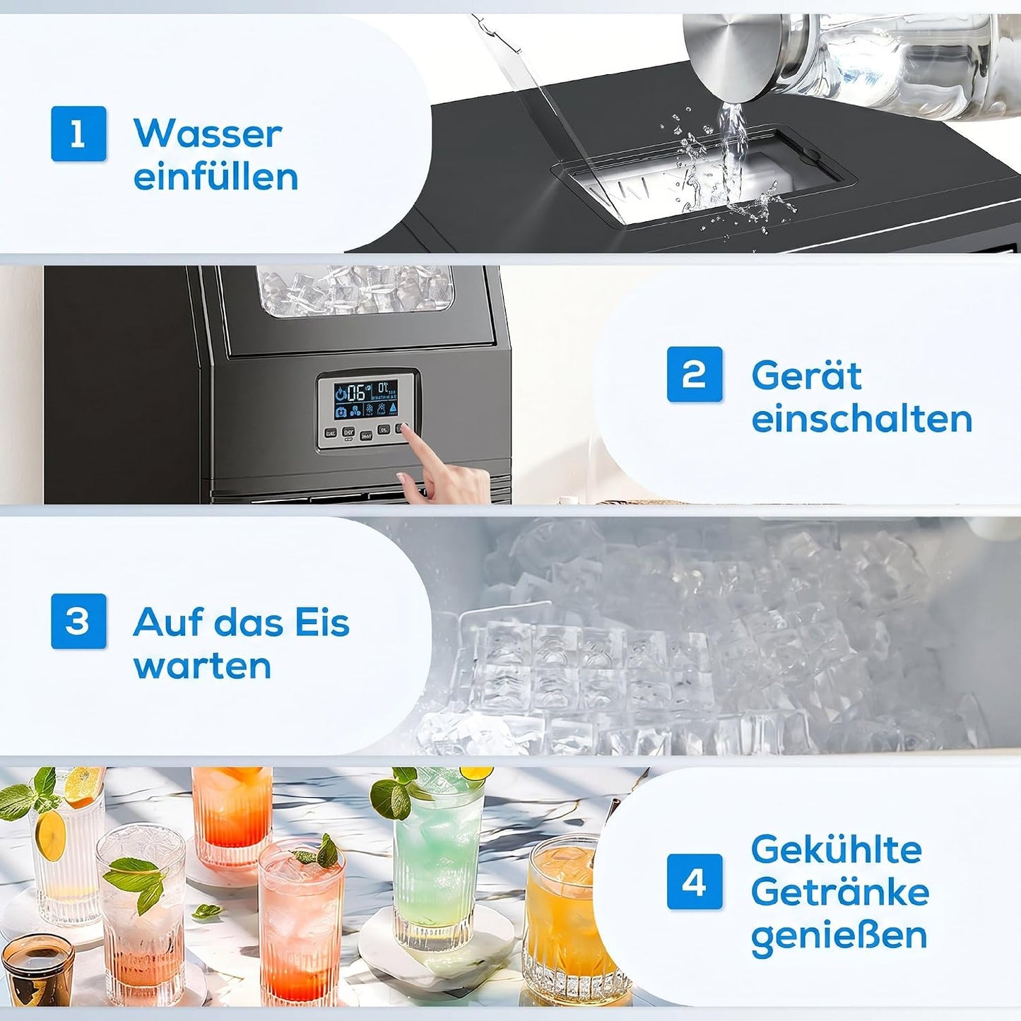 Eiswürfelmaschine mit Selbstreinigung und Timer