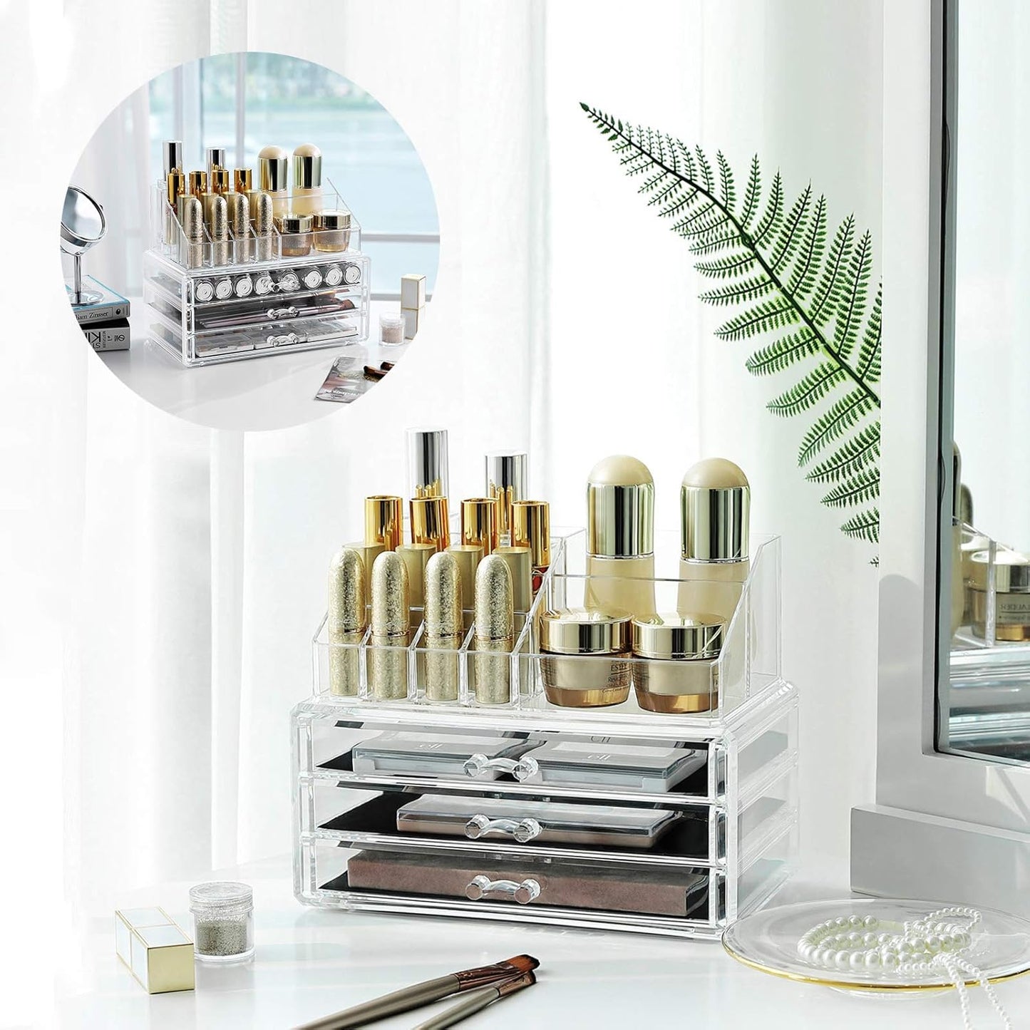 Make-up Organizer mit Schubladen und Fächern, Transparent 3 Tier (18,5H cm)
