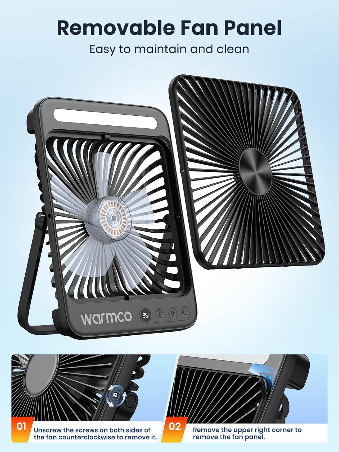 Ultraflacher Akku-Campingventilator mit Lampe