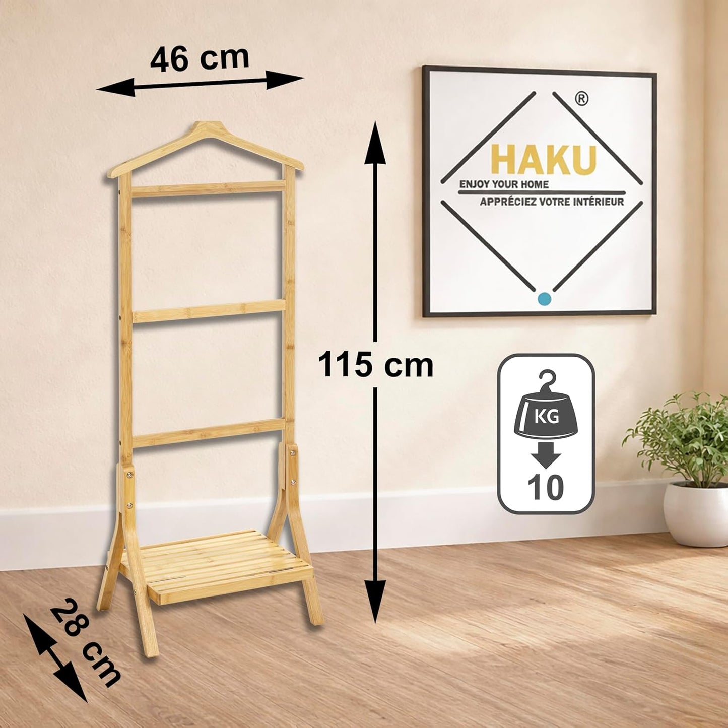 Herrendiener mit Schuhablage aus Bambus, Braun - 24188
