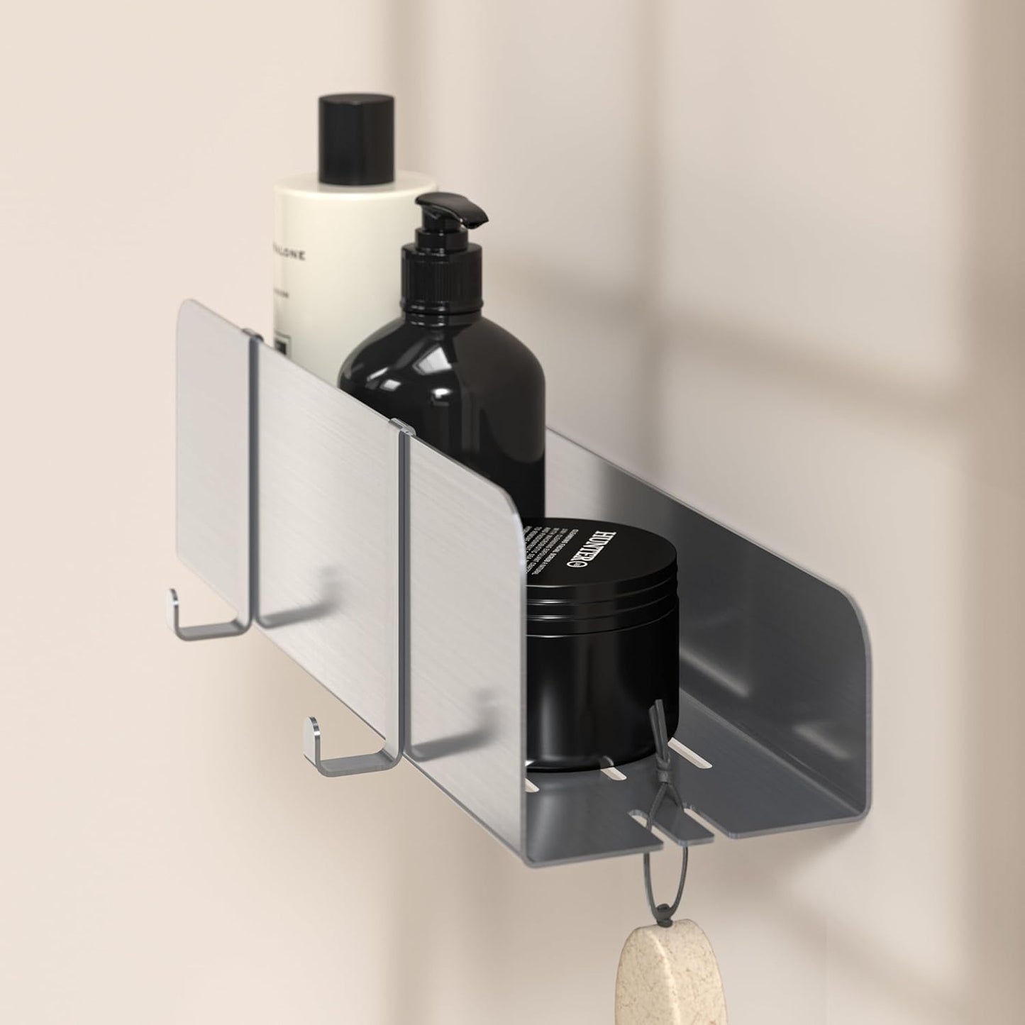 Duschablage ohne Bohren mit Ablaufrillen, Wand-Duschablage Silbergrau