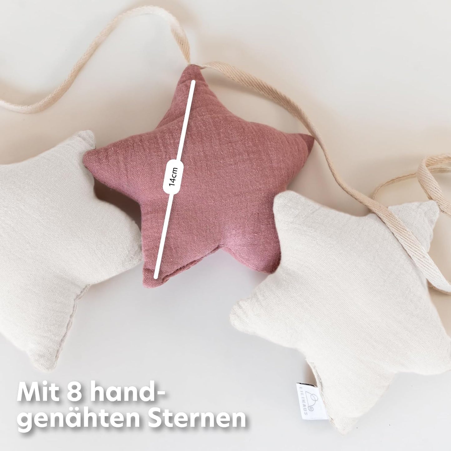 Sternenkette, Weiss & Altrosa Sterne ohne Goldapplikation