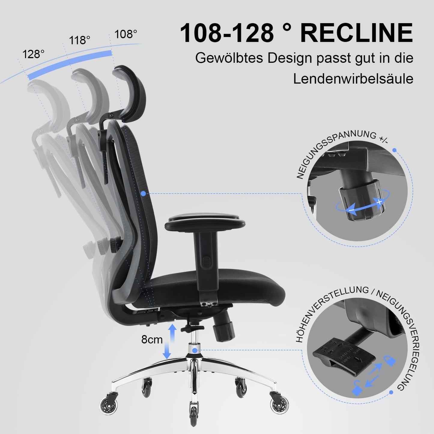 Schreibtischstuhl M18, Schwarz, Upgrade Eisrad