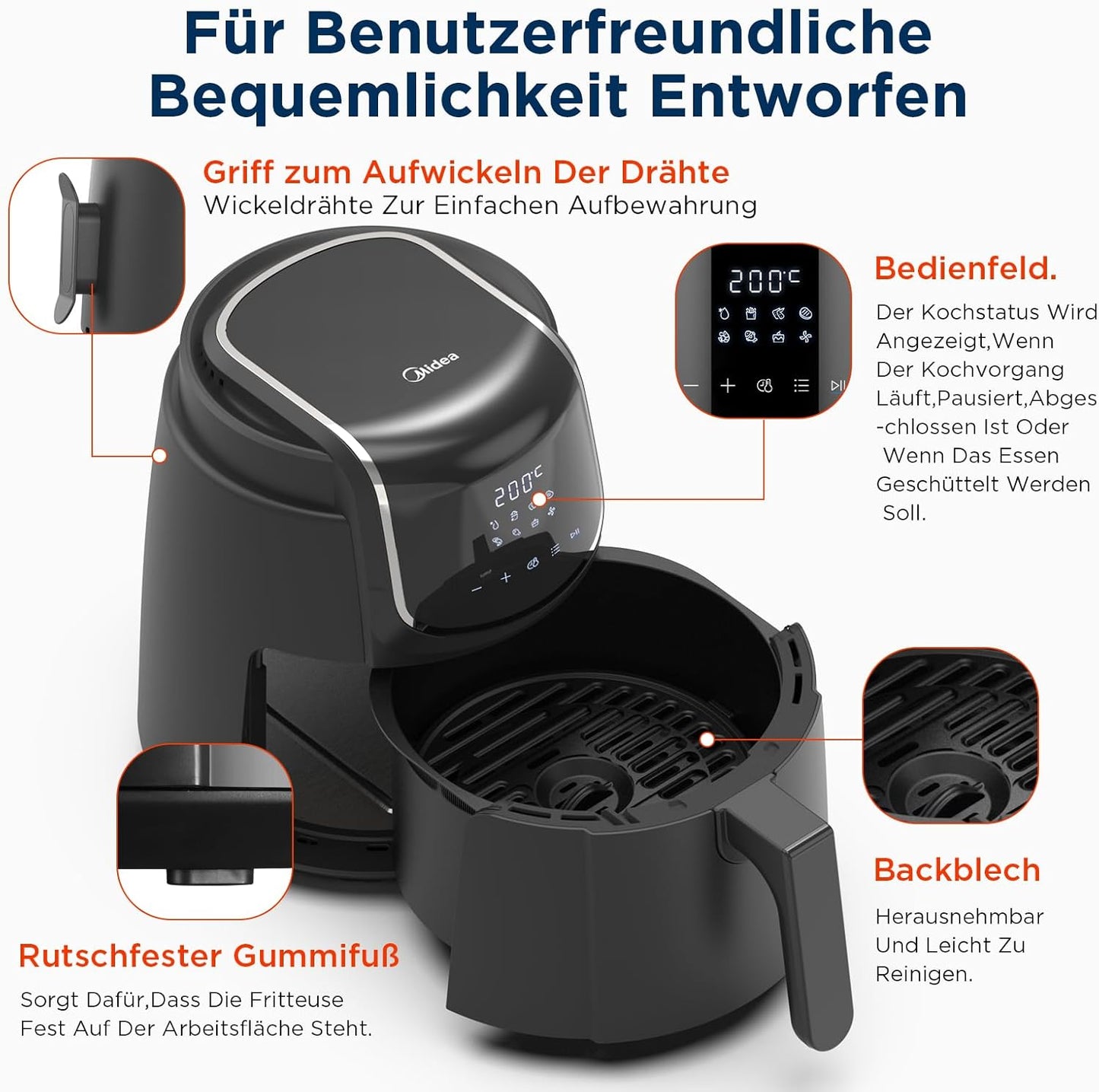 Heissluftfritteuse MF-CN40C2, 4L Dunkelgrau