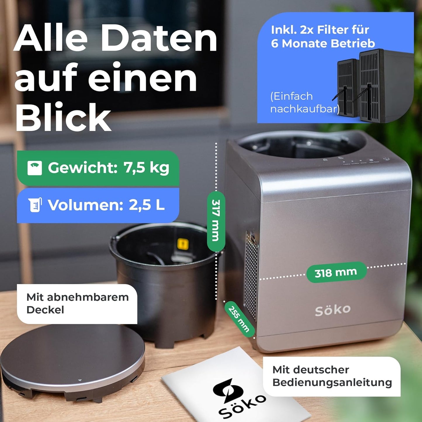Elektrischer Schnellkomposter, Grau Ohne Fensterdeckel