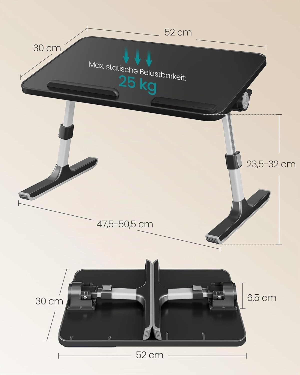 Laptoptisch, Schwarz 52 x 30 cm