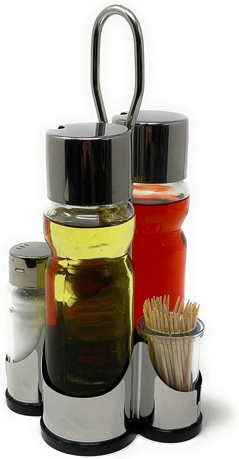 Essig-Öl-Spender Set mit Salz, Pfeffer, Zahnstocherhalter