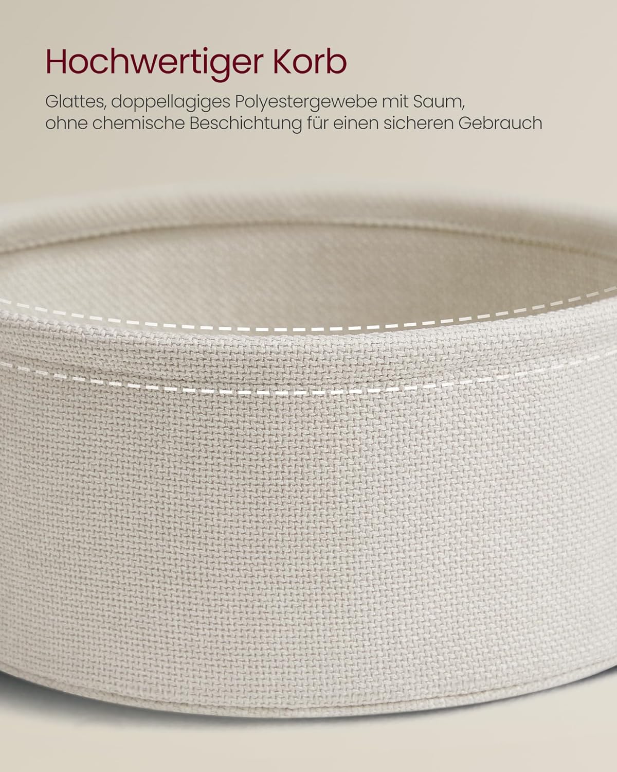 Runder Couchtisch mit Stauraum und Stoffkorb, Naturbeige + Cremeweiss rund