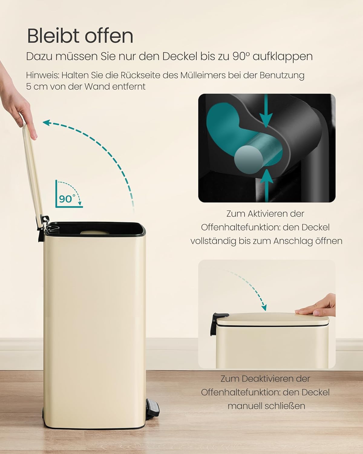 Tretmülleimer mit Softclose, sandbeige 30 L