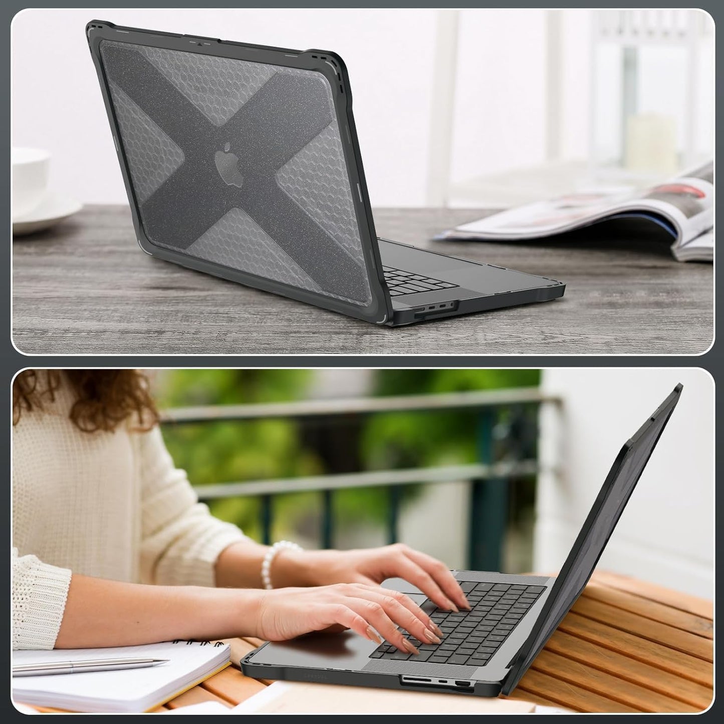 Rugged Hybrid Schutzhülle für MacBook Pro 14'', Transparent(Glitzer)