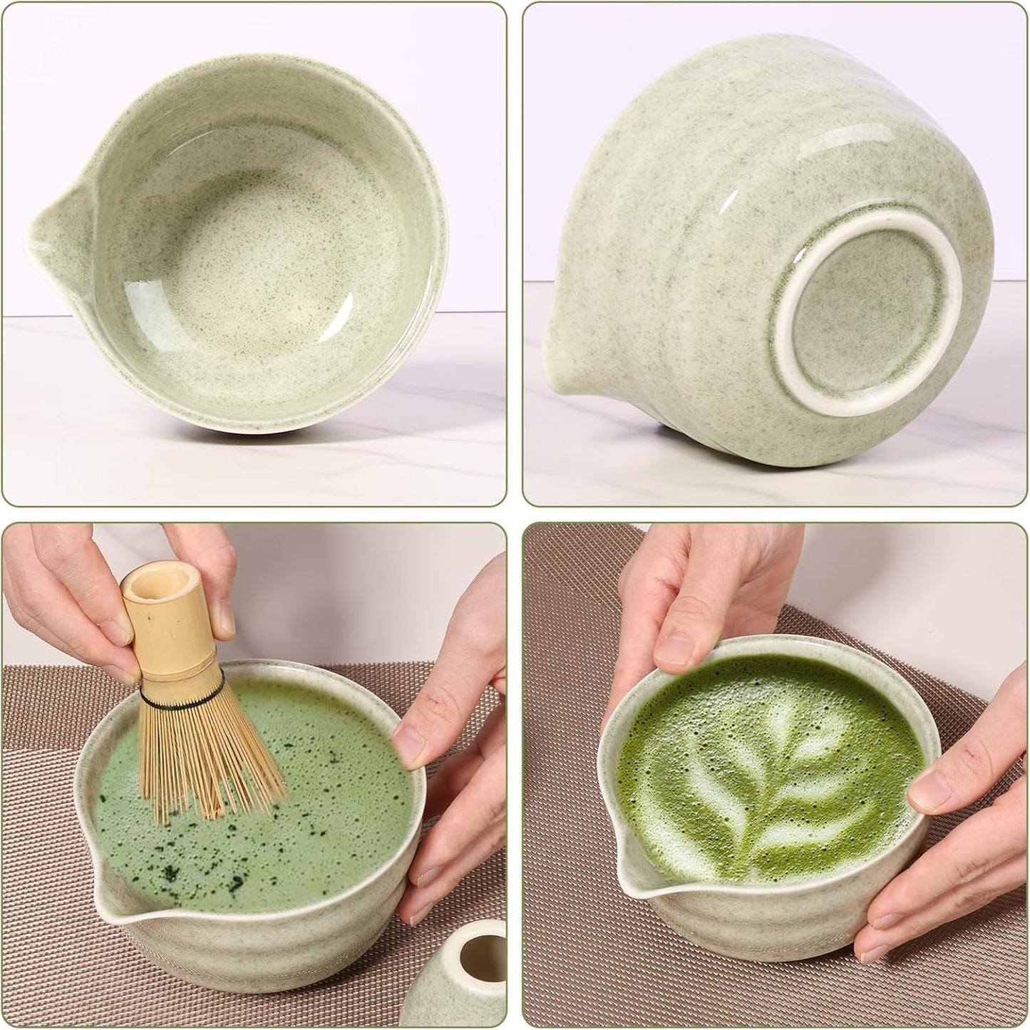 Matcha Teeschalen-Set mit Schneebesenhalter, Matcha Grün