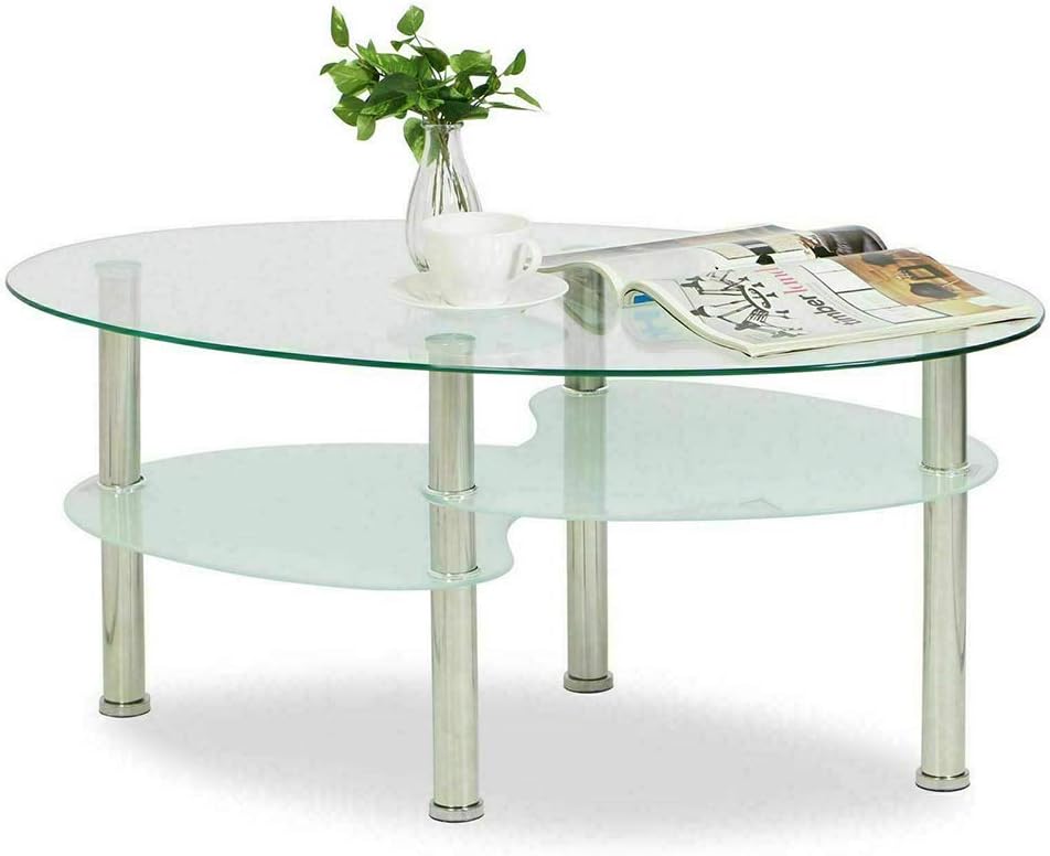 Ovaler Couchtisch, Transparent+weiss