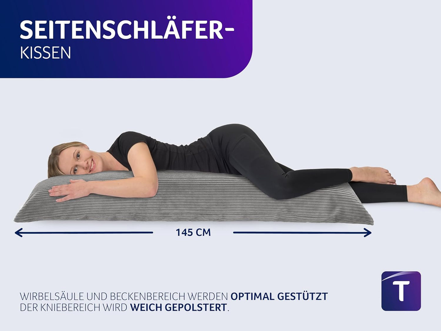 Seitenschläferkissen mit Cord-Bezug, 40 x 145 cm, 40 x 145 cm Kord