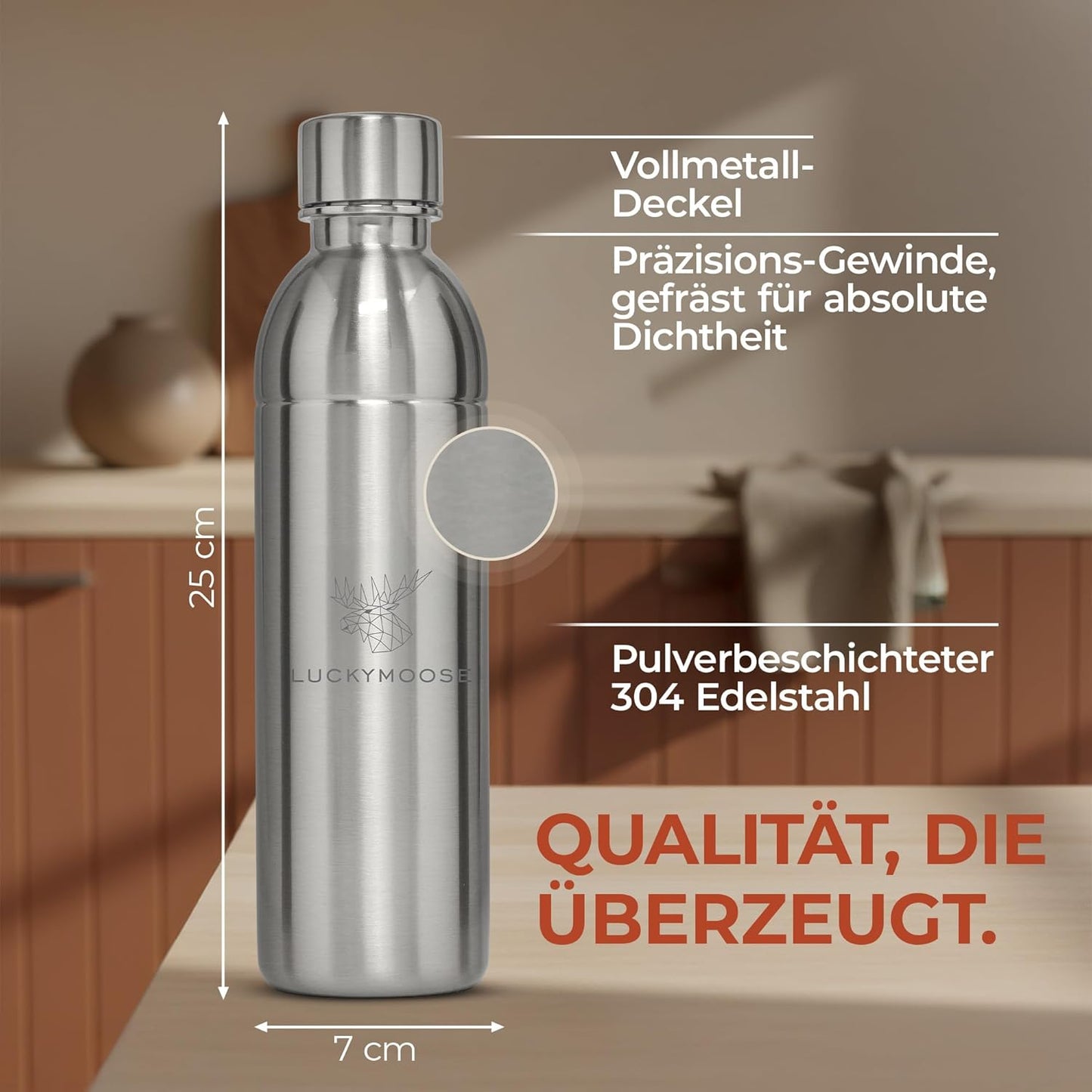 Edelstahlflasche für Wassersprudler, 0.75L, Silver 0,75L (1 Stück)