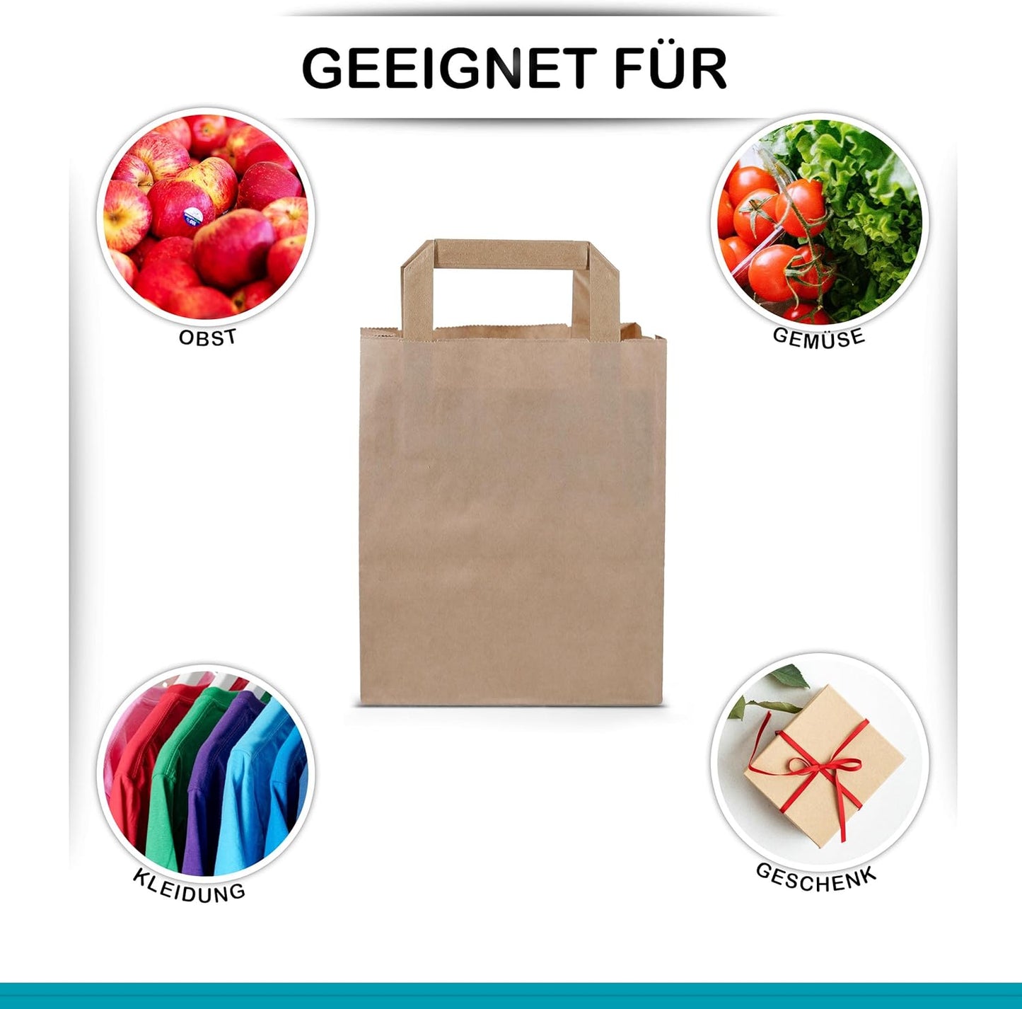 Kraftpapier-Tragetaschen 250 Stück, 18+8 x 22 cm - 250 Stück Braun