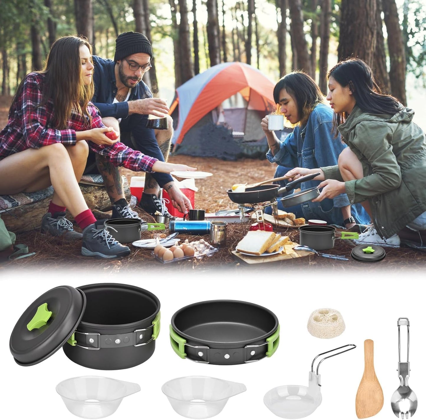10-teiliges Camping-Kochgeschirr-Set für 1-2 Personen