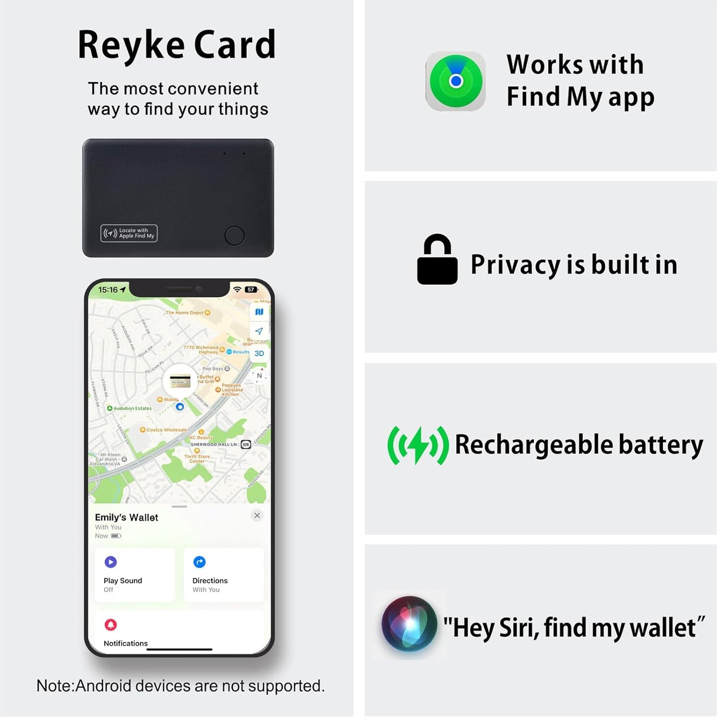Geldbörsen-Tracker-Karte für Apple, 1 Pack, dunkel