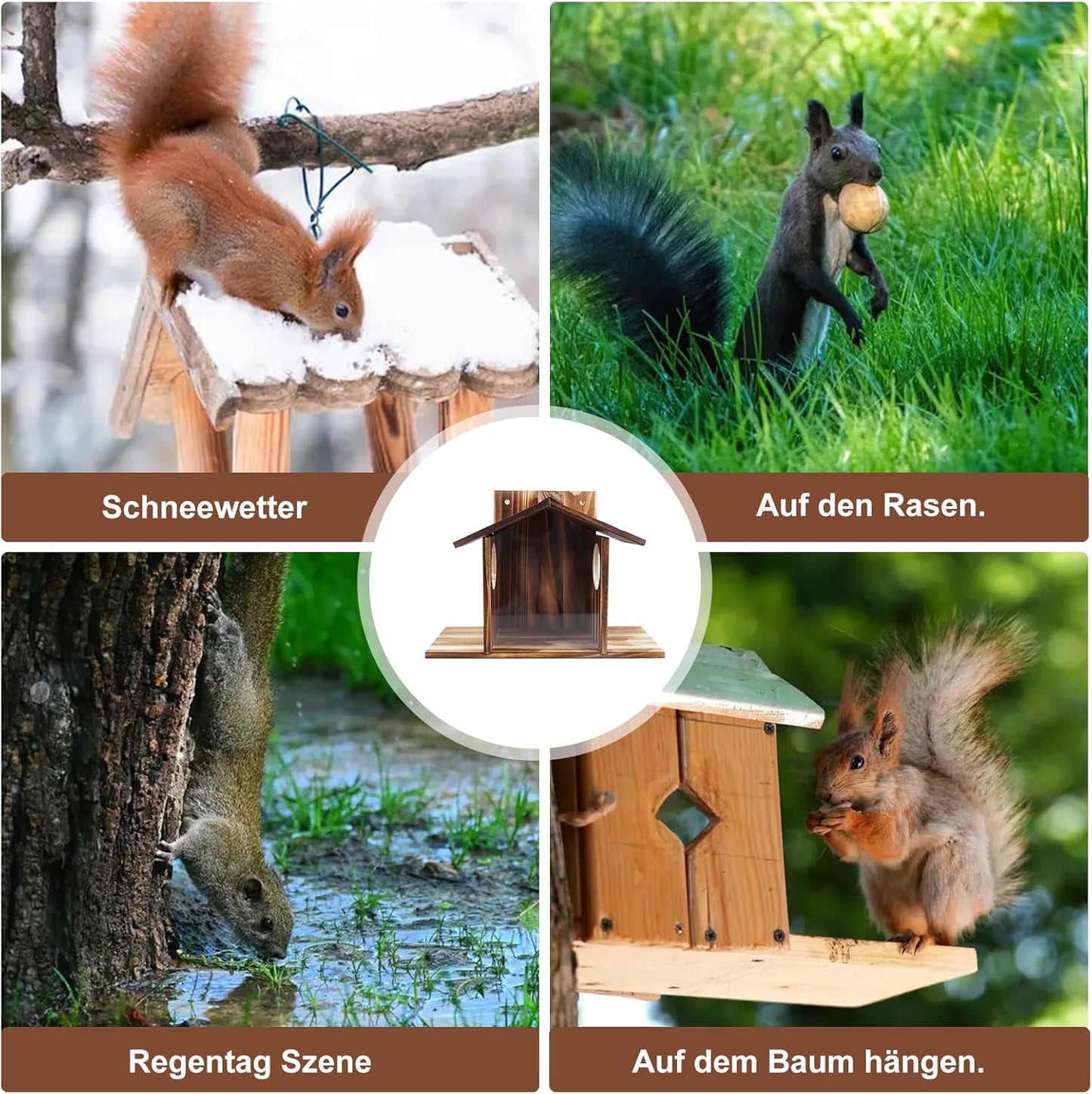 Wetterfestes Eichhörnchen-Futterhaus aus Holz