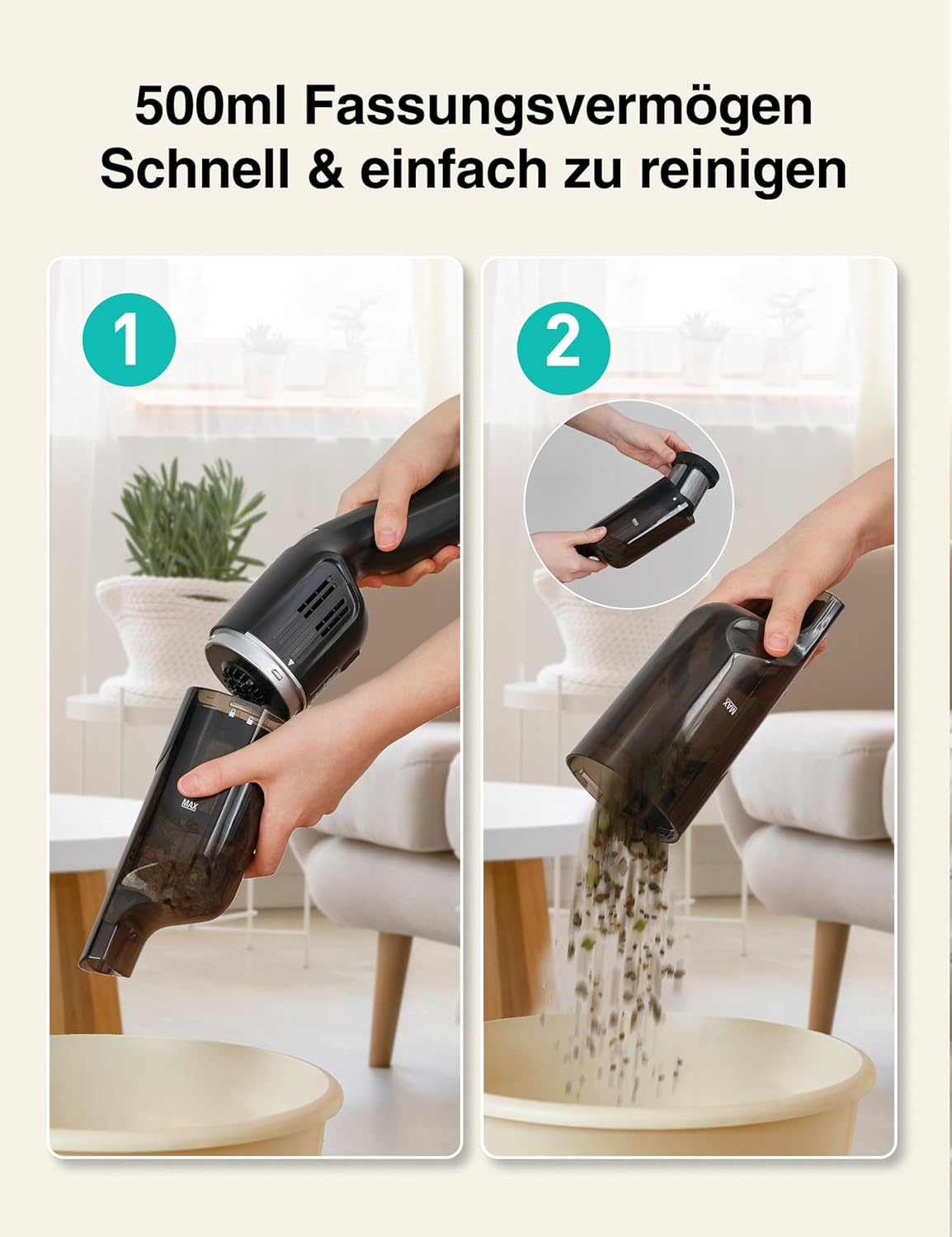 Kabelloser Handstaubsauger AS-CA038 mit Schnellladestation, Schwarz
