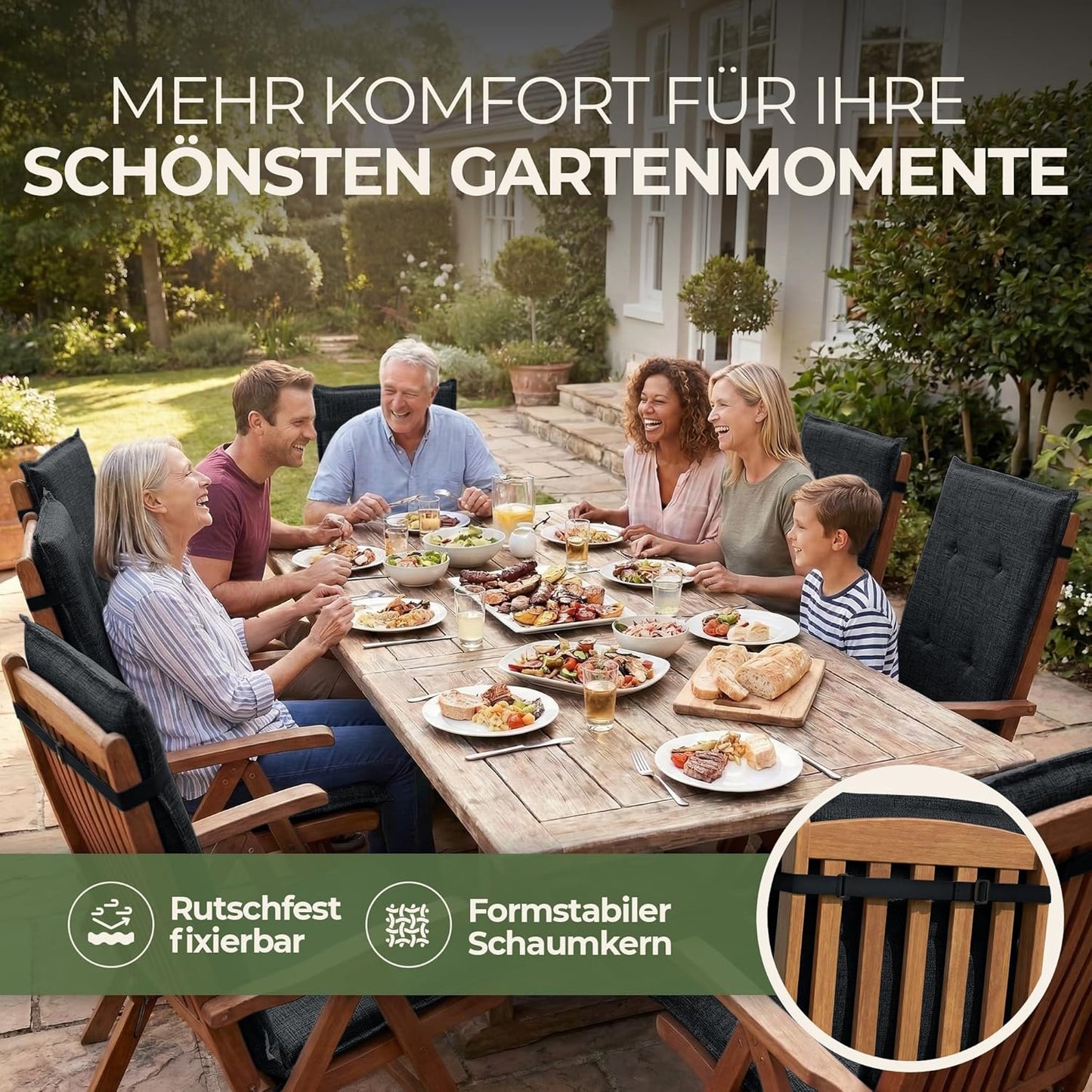 Hochlehner Gartenstuhlauflagen-Set (6 Stück), Anthrazit 6