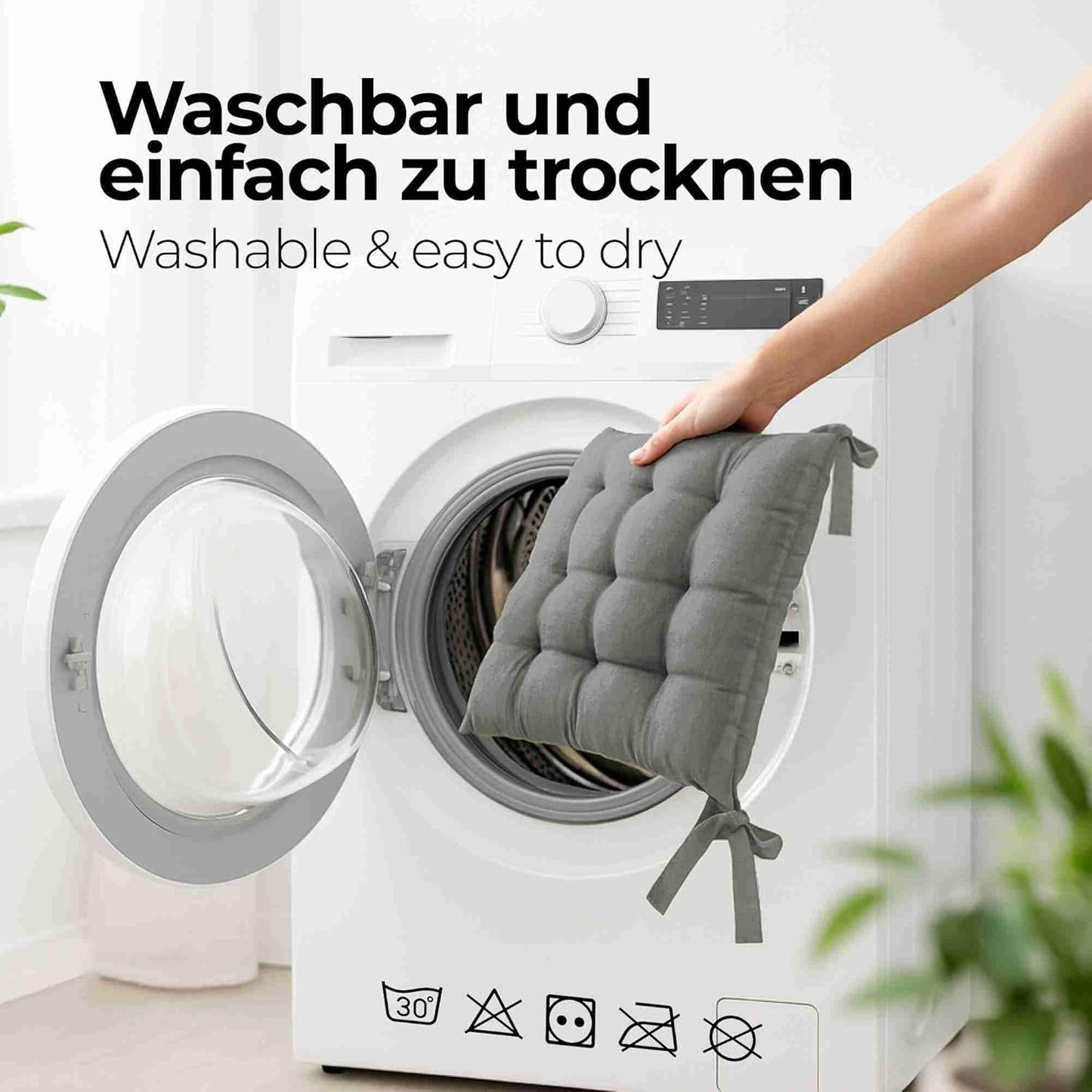Basic 8er-Set Sitzkissen mit Bändern, 8 Stück - 40x40 cm Grau